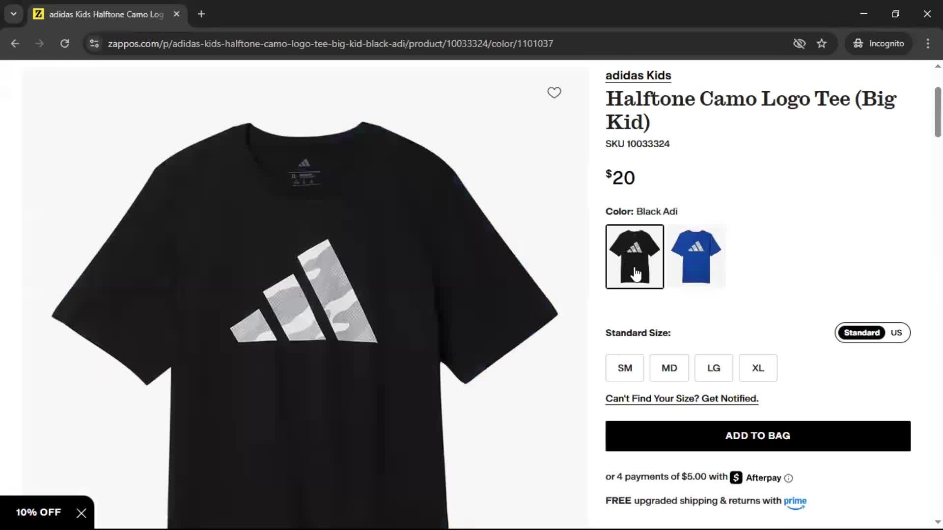 Adding to cart screenshot