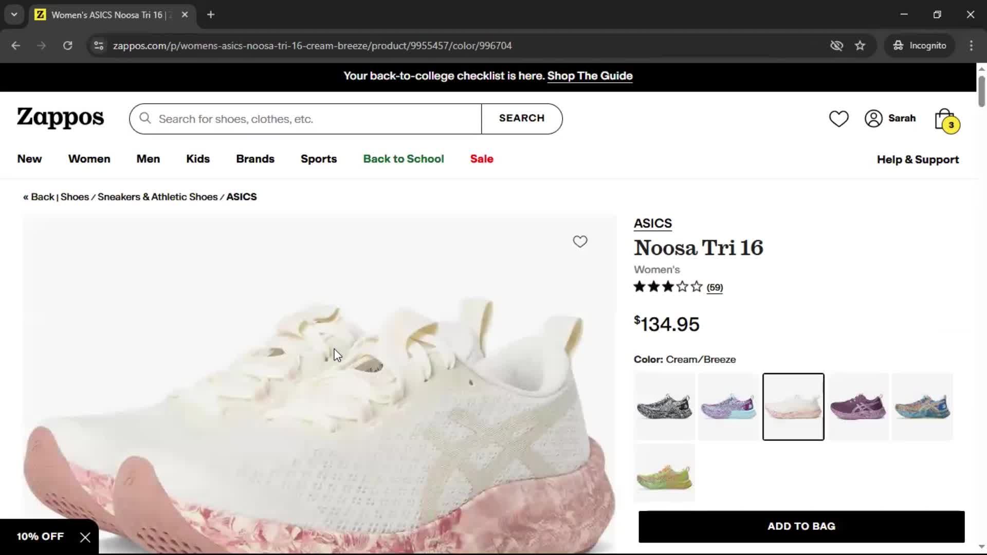 Adding to cart screenshot