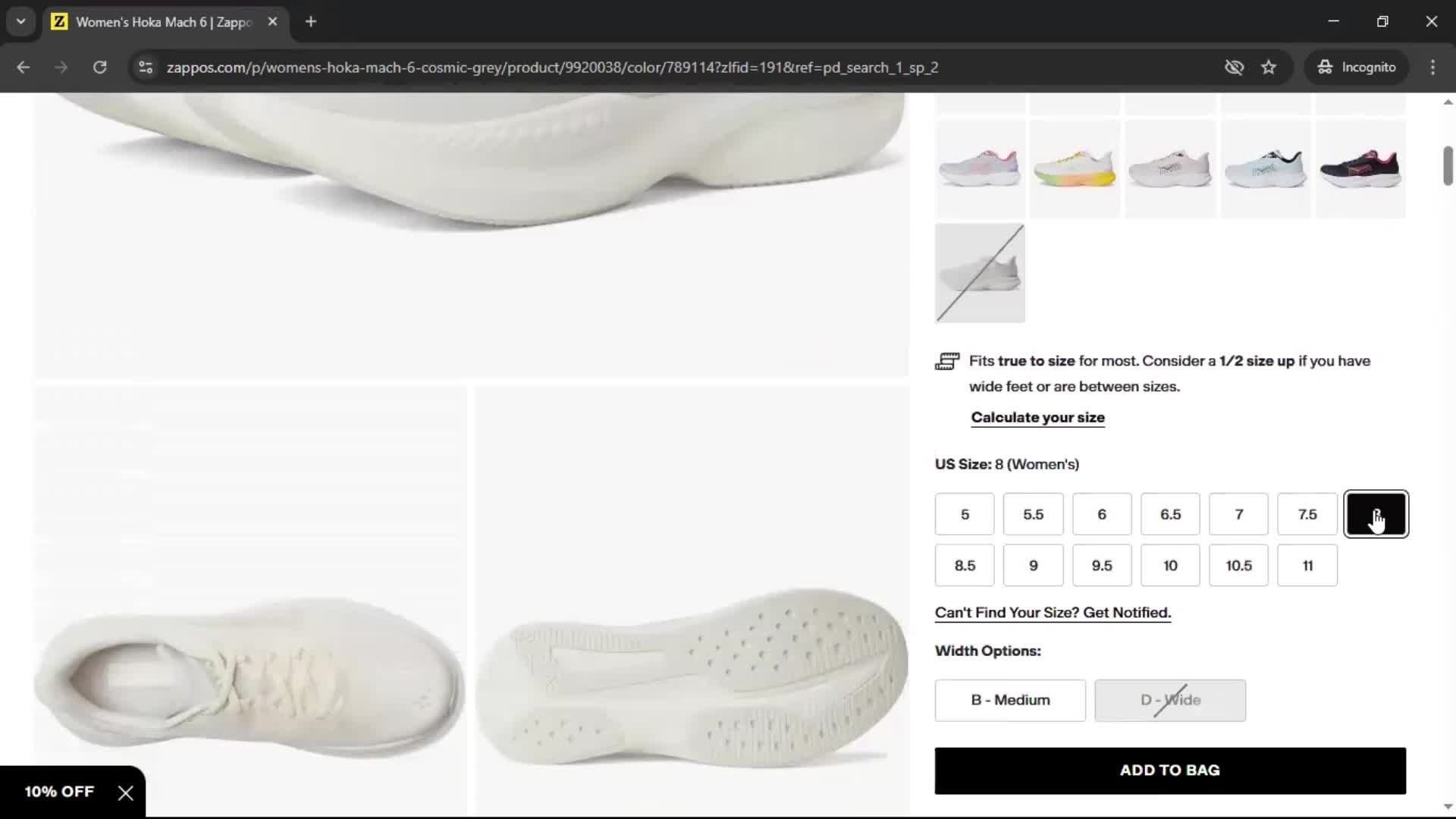 Adding to cart screenshot