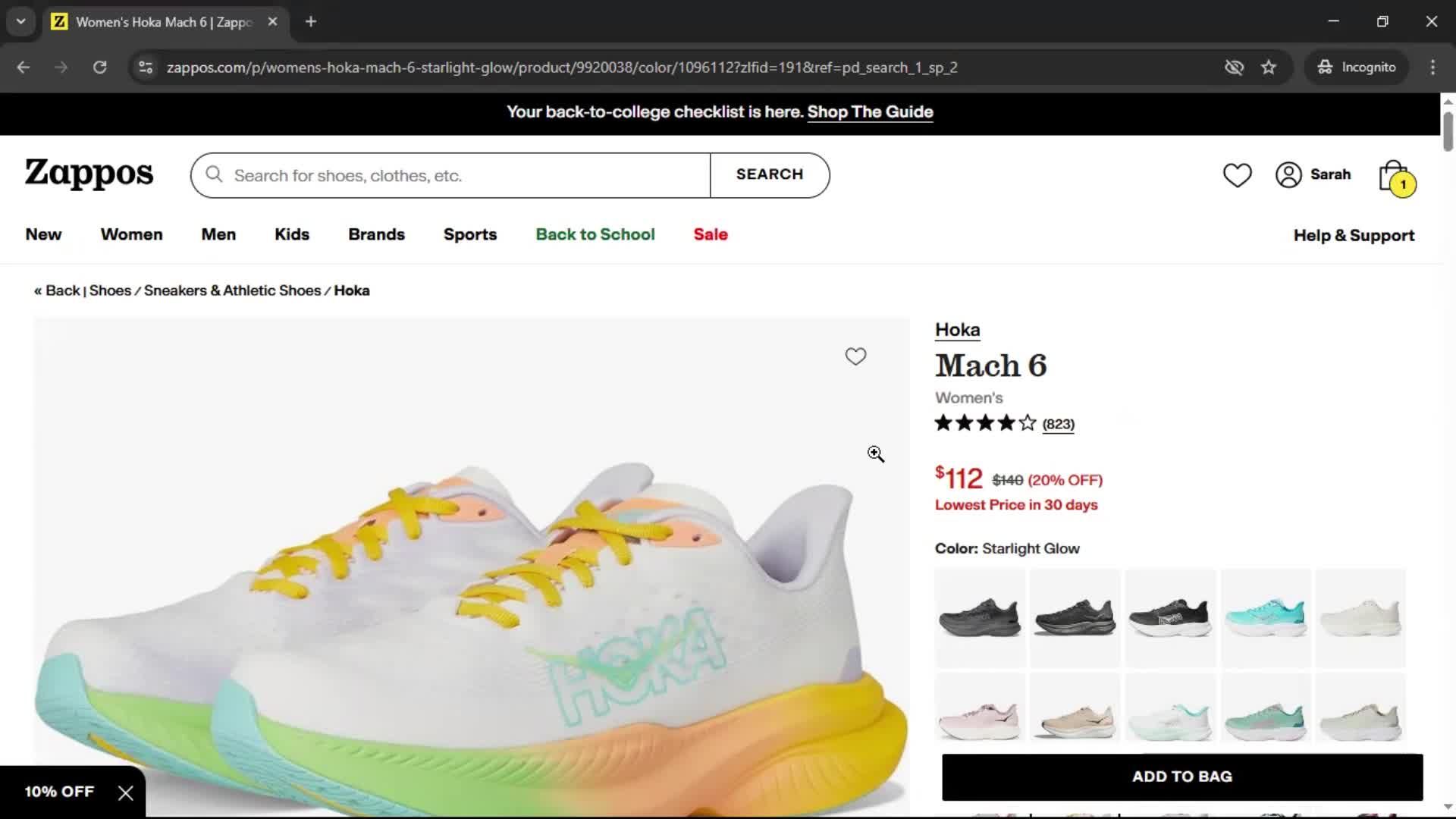 Adding to cart screenshot