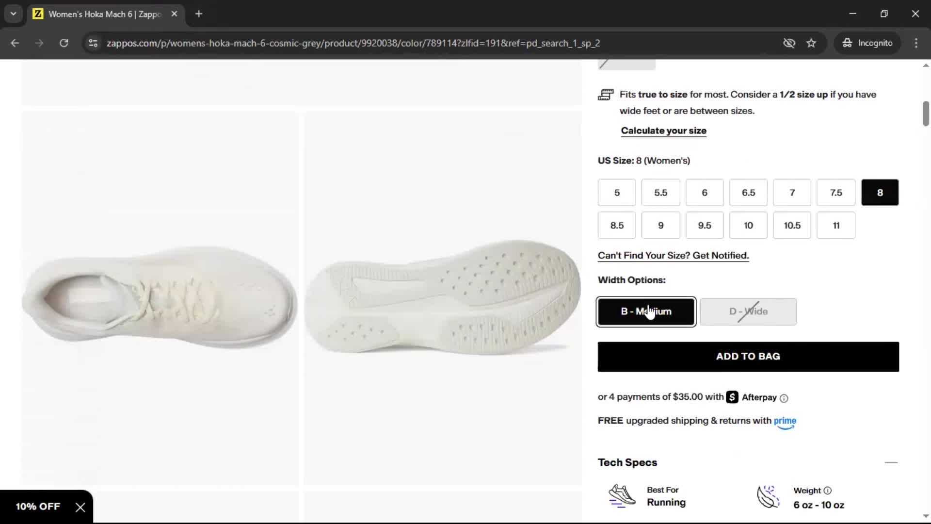 Adding to cart screenshot