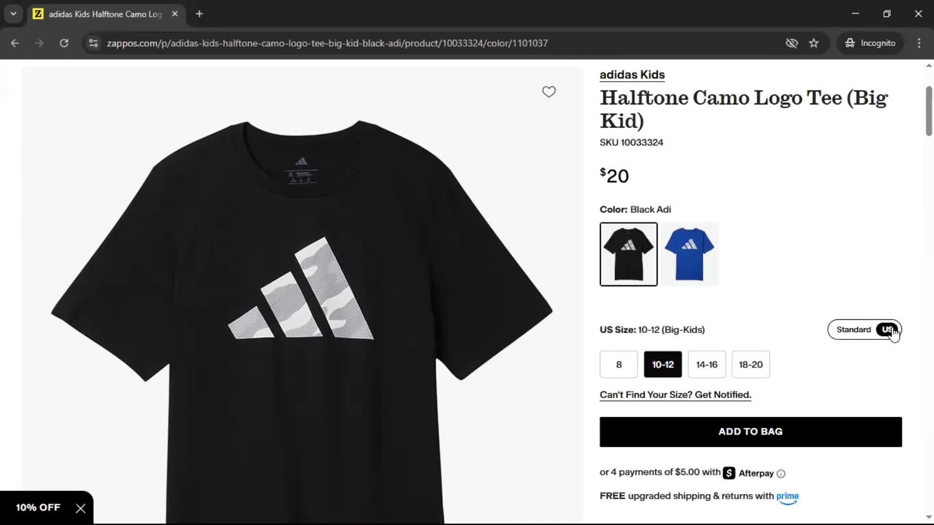 Adding to cart screenshot