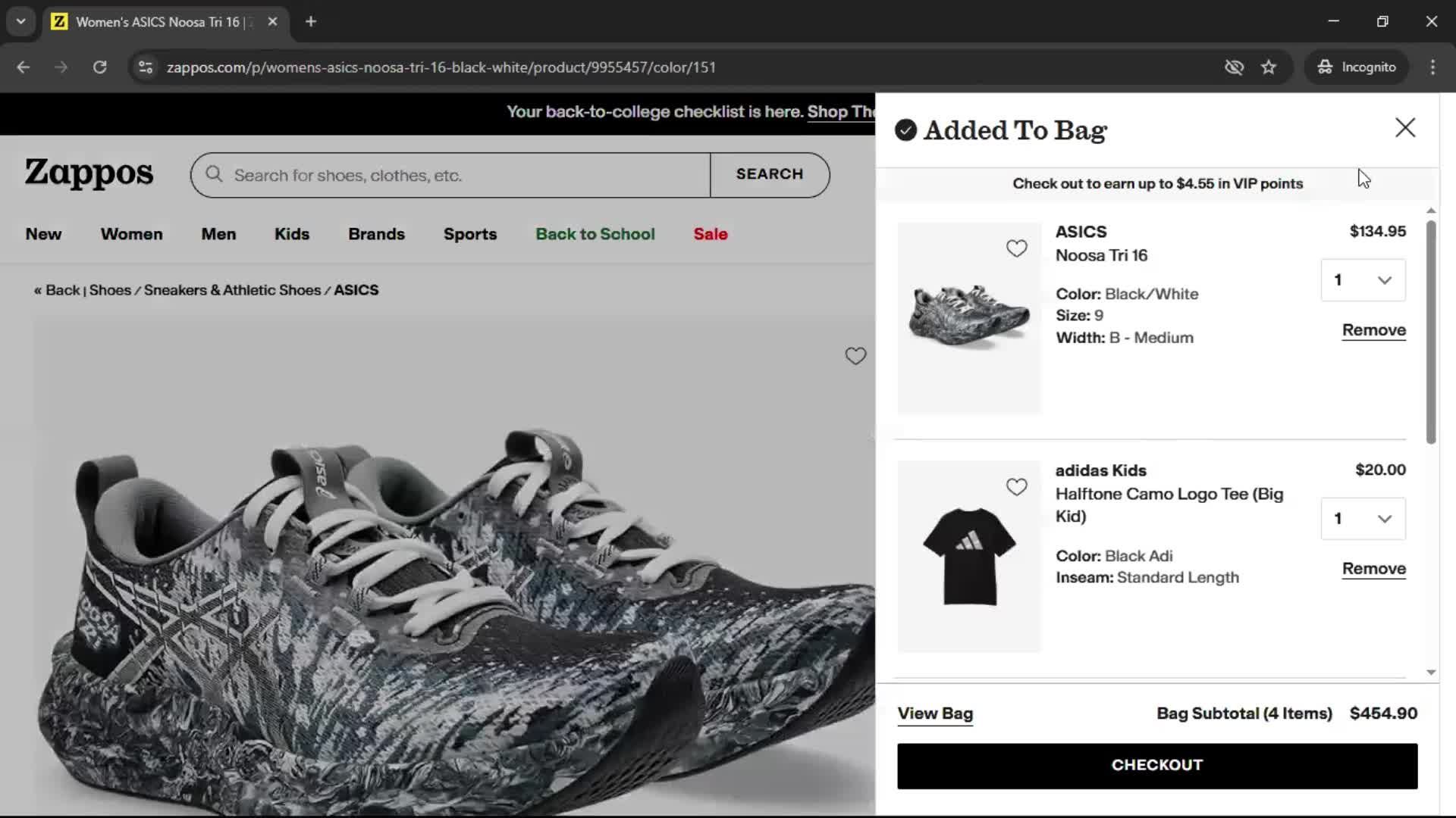 Adding to cart screenshot