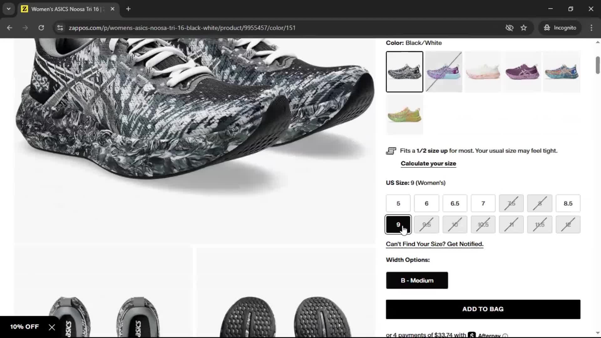 Adding to cart screenshot