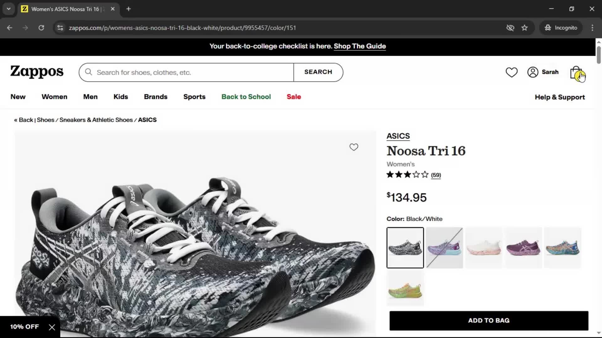 Adding to cart screenshot