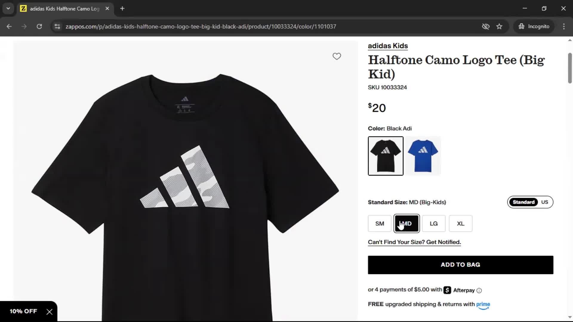 Adding to cart screenshot