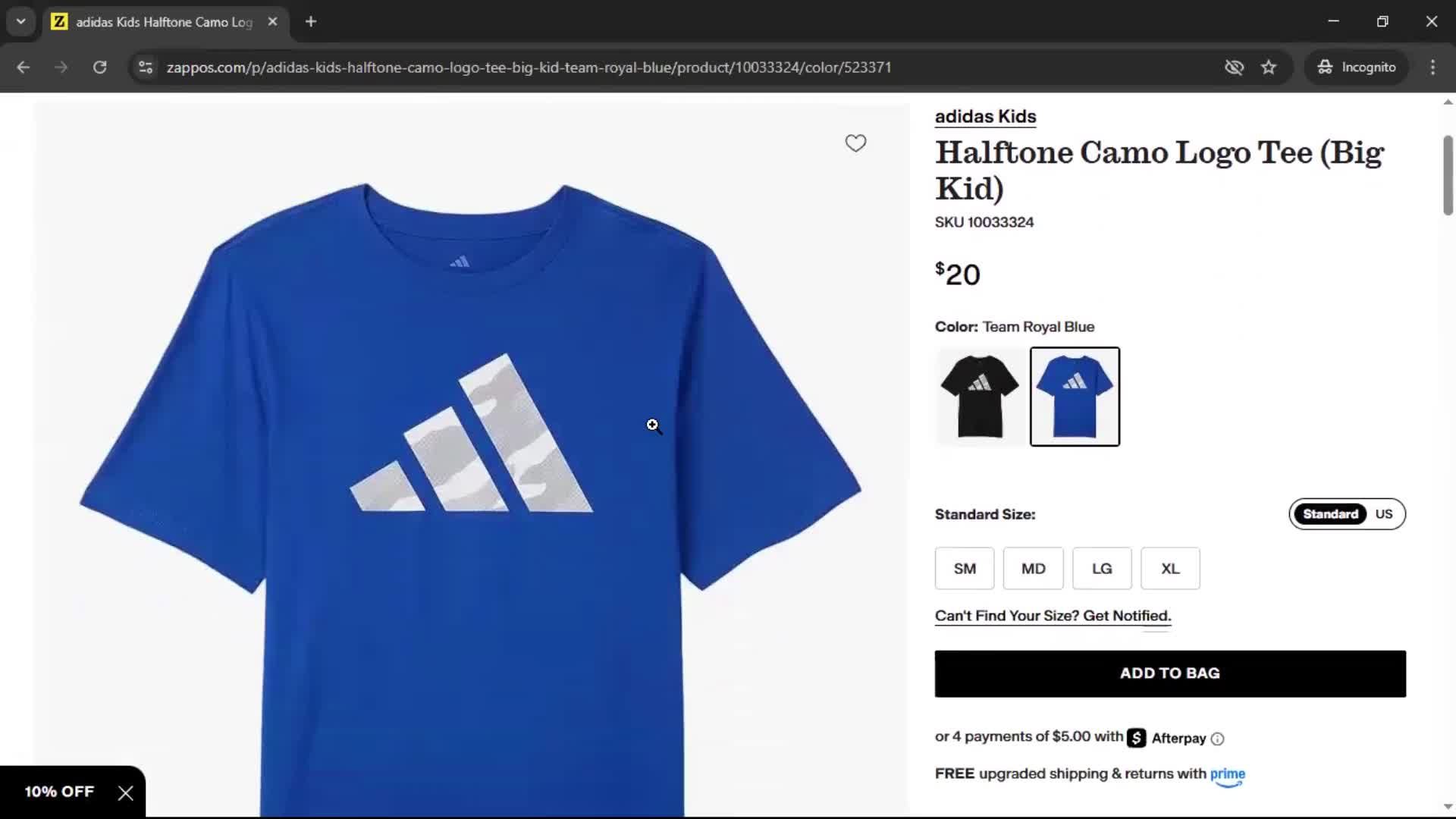 Adding to cart screenshot