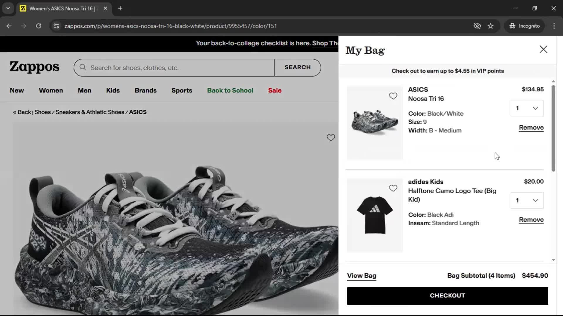 Adding to cart screenshot