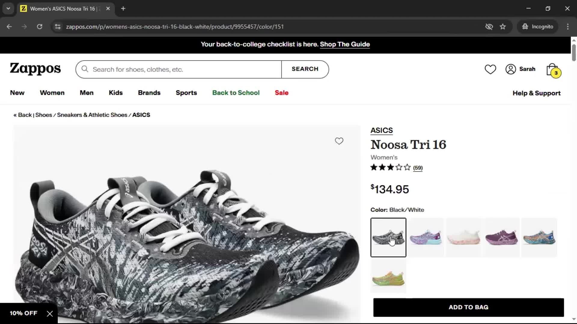 Adding to cart screenshot