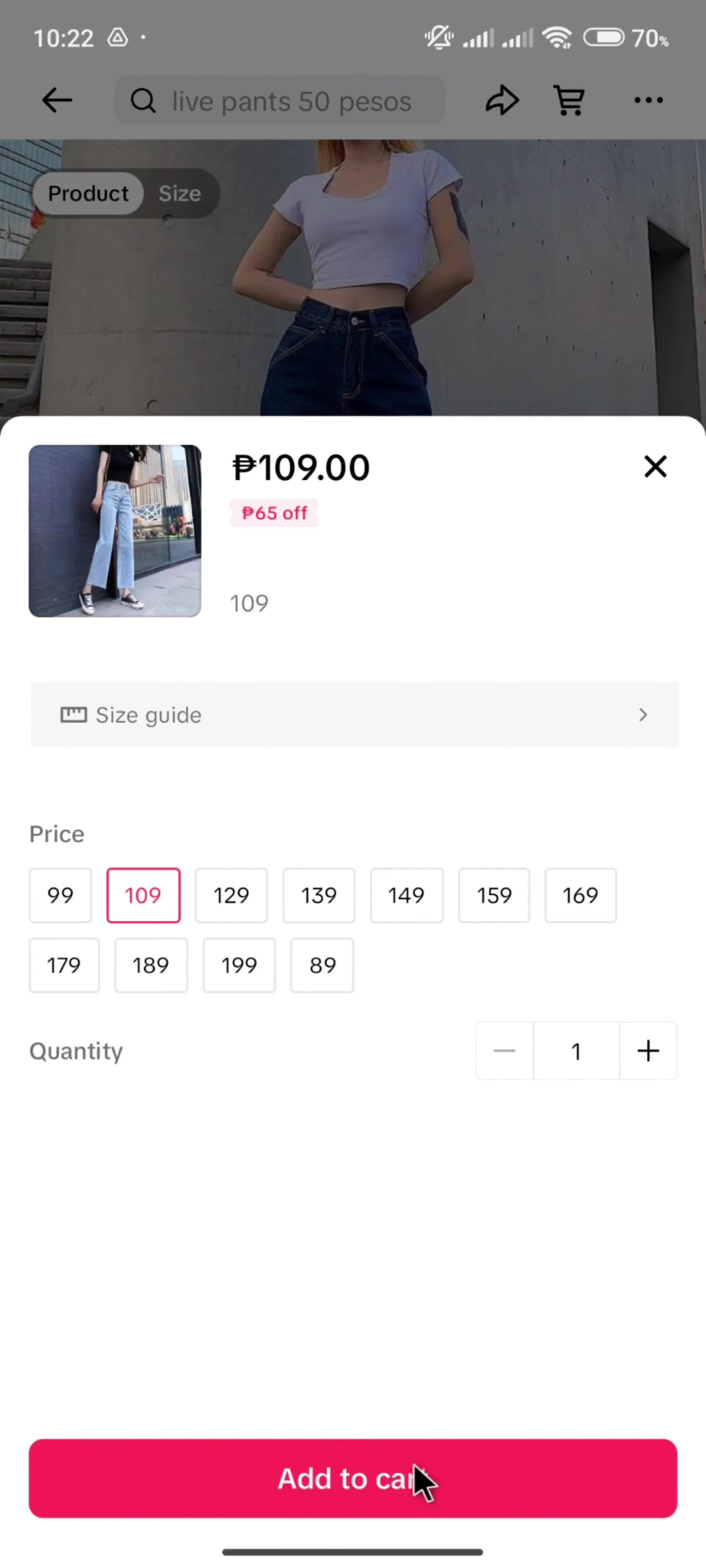 Adding to cart on TikTok video thumbnail