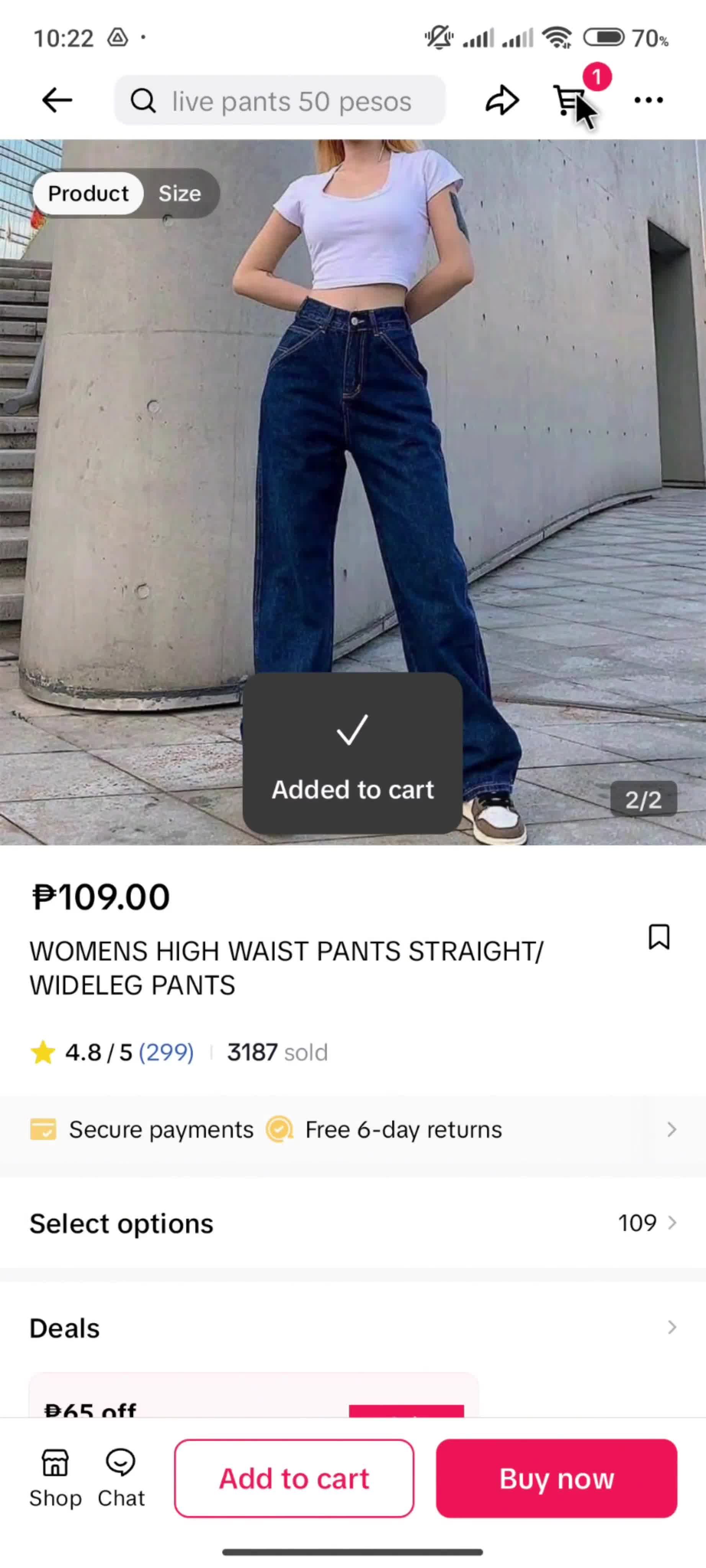 Adding to cart on TikTok video thumbnail