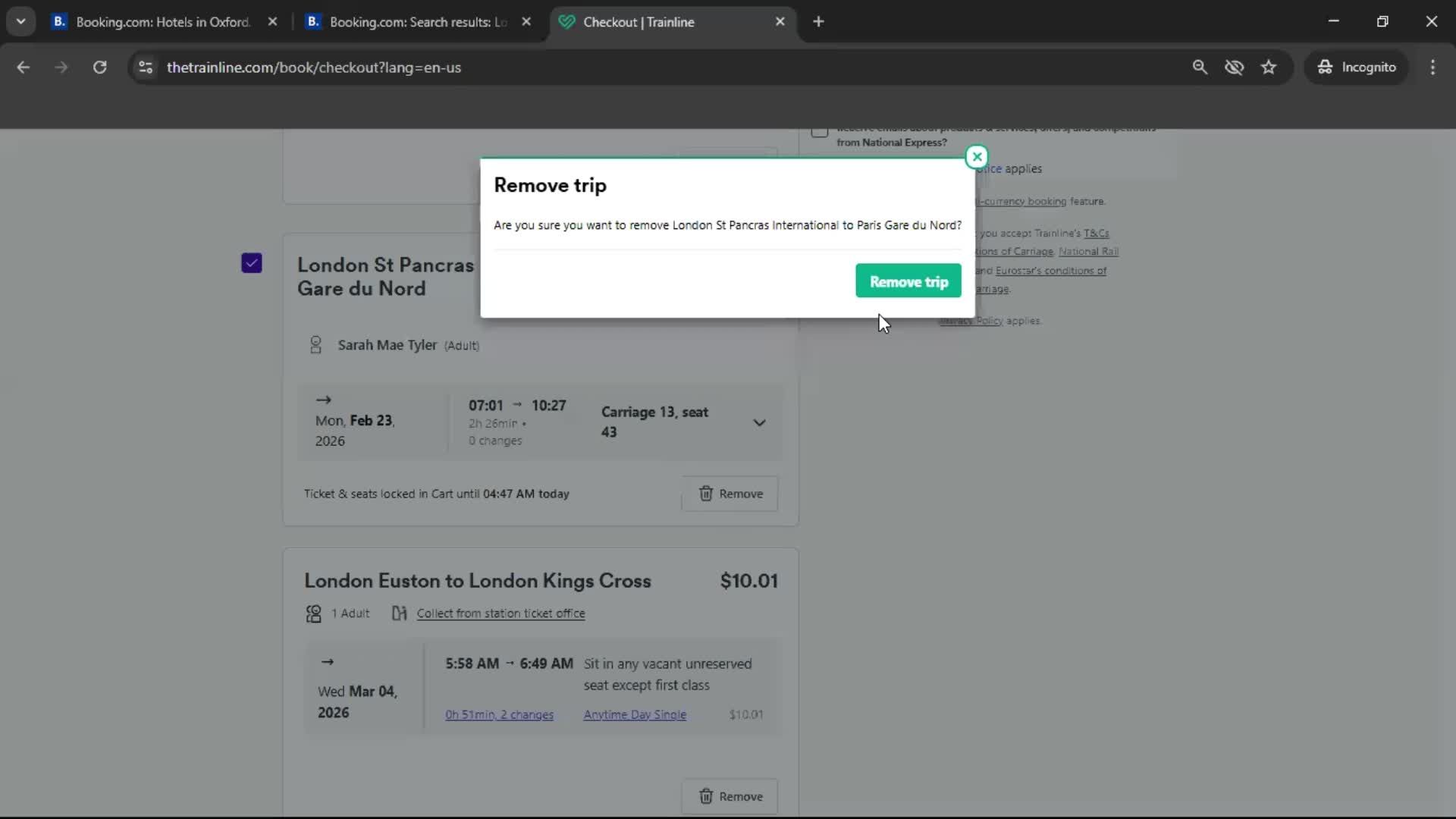 Adding to cart screenshot