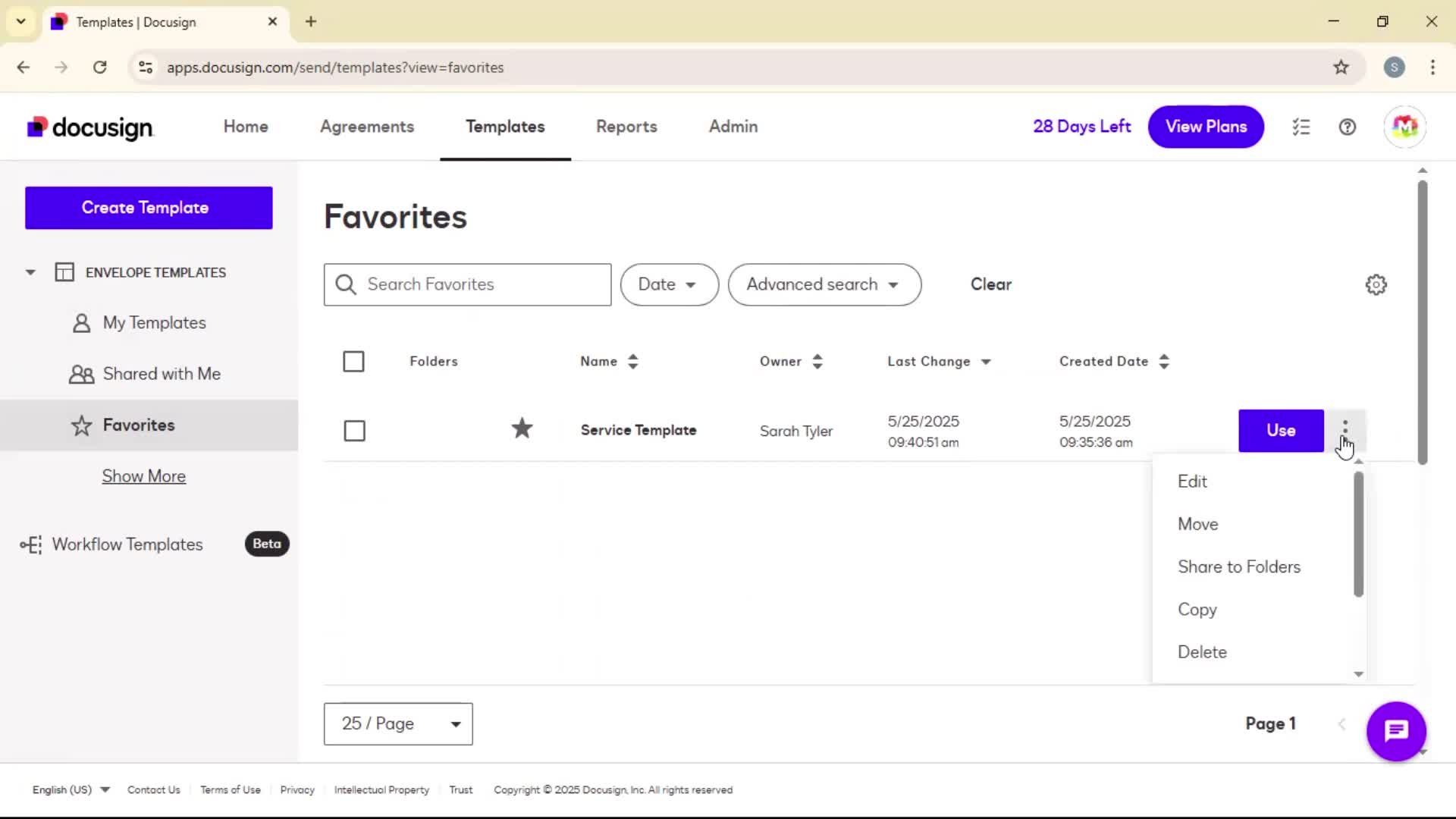 Adding to favorites on Docusign video thumbnail