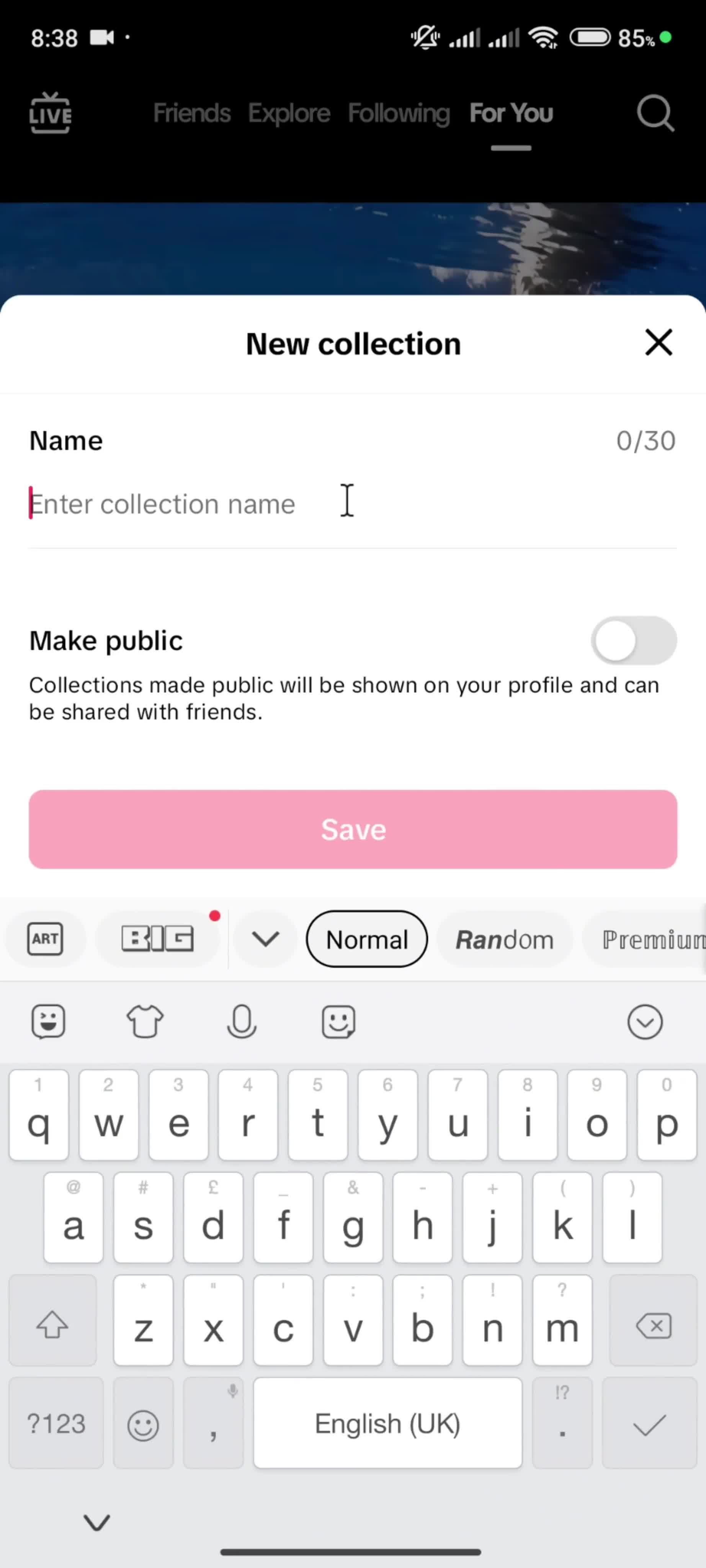 Adding to favorites on TikTok video thumbnail