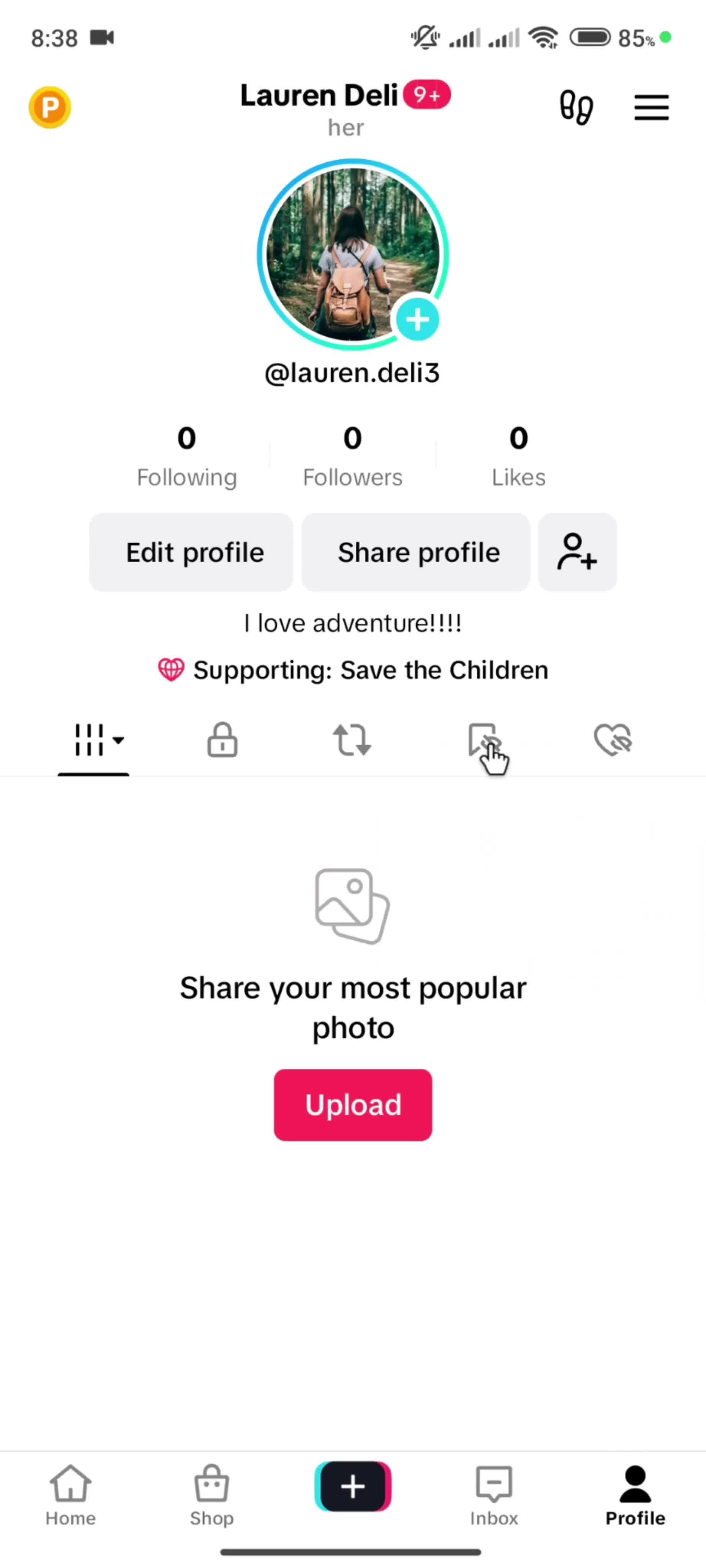 Adding to favorites on TikTok video thumbnail