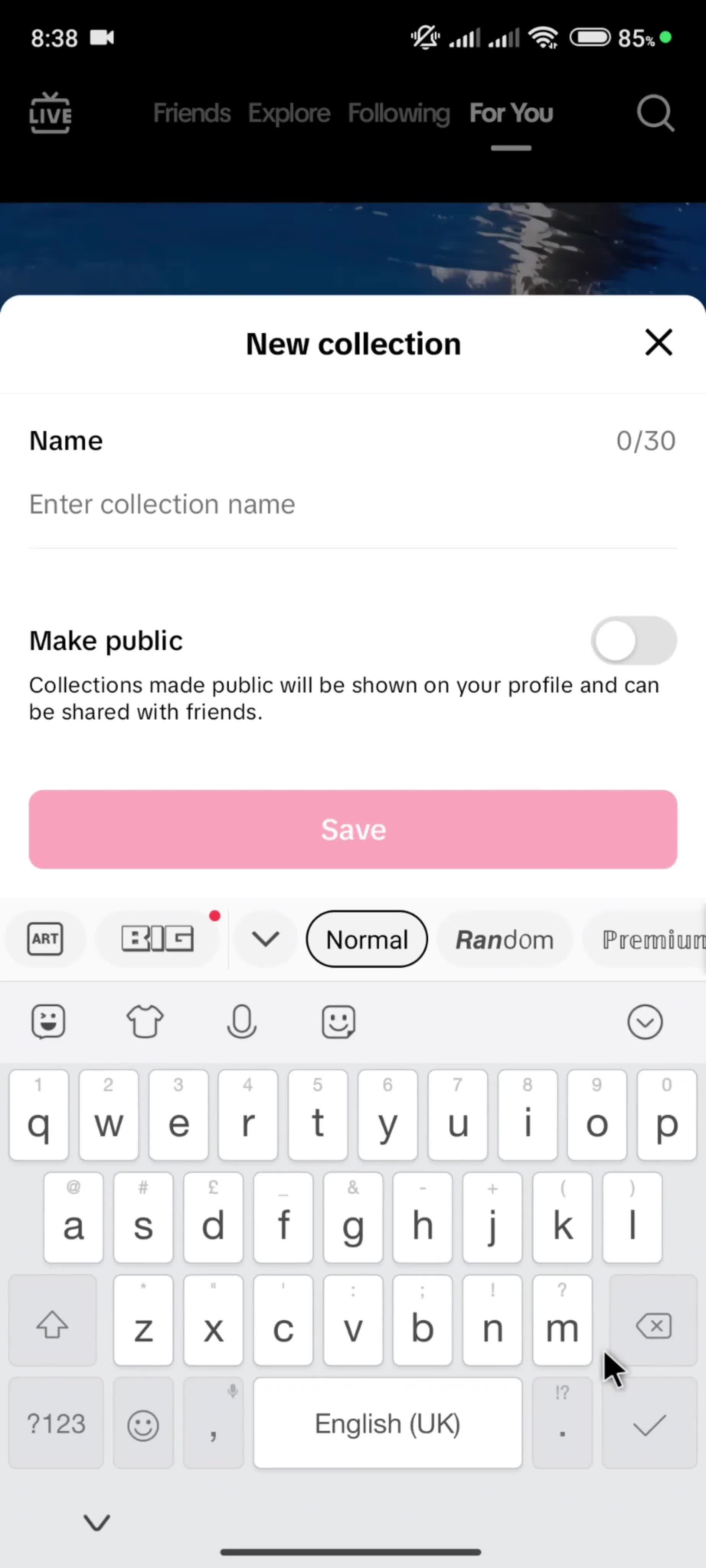 Adding to favorites on TikTok video thumbnail