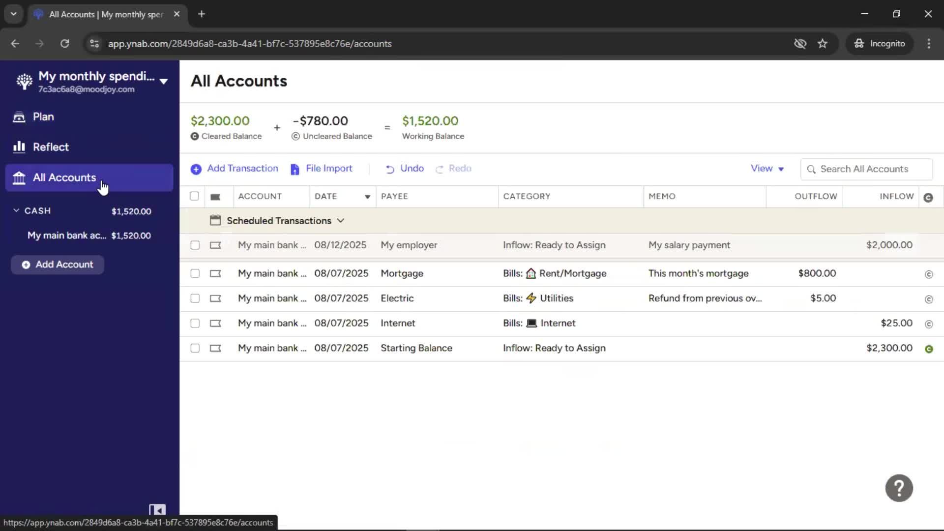 Adding transactions screenshot