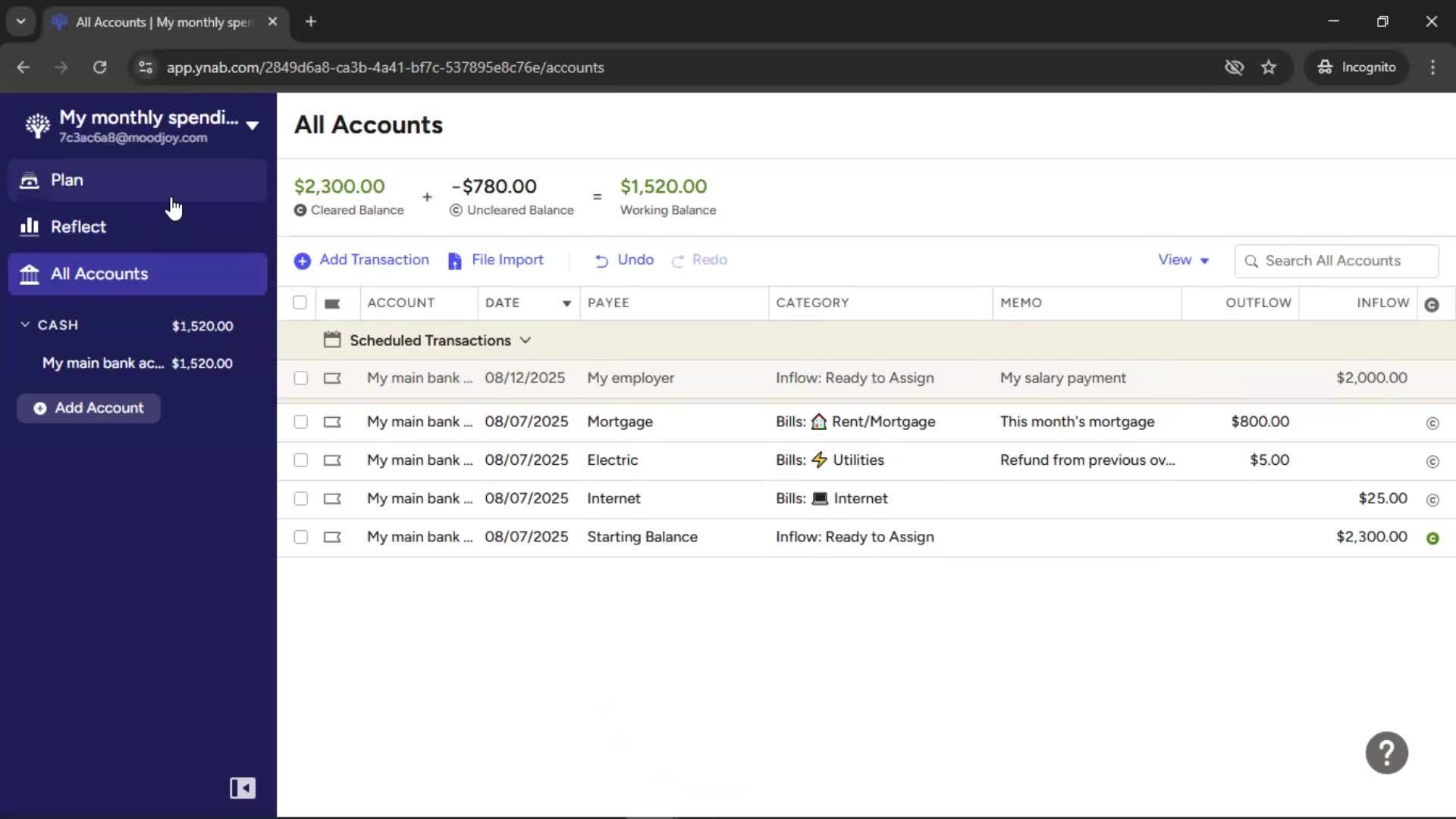 Adding transactions screenshot