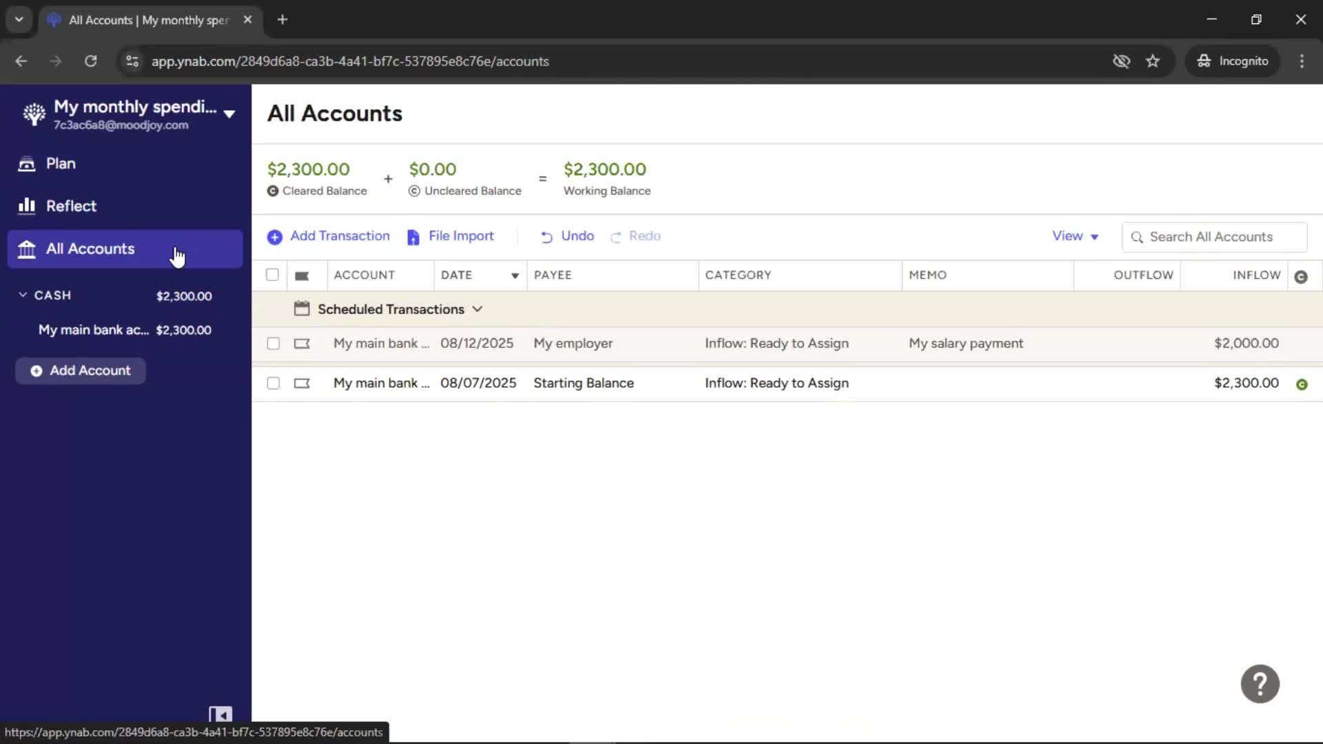 Adding transactions screenshot
