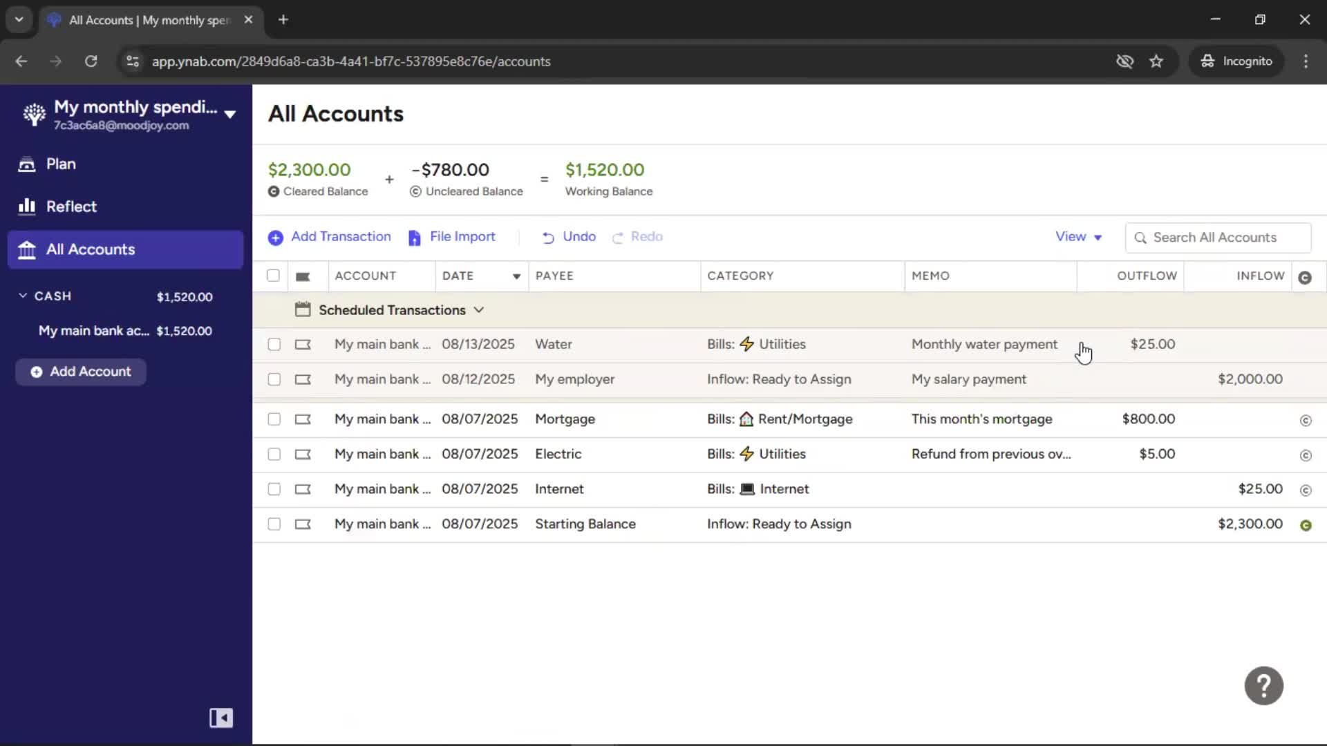 Adding transactions screenshot