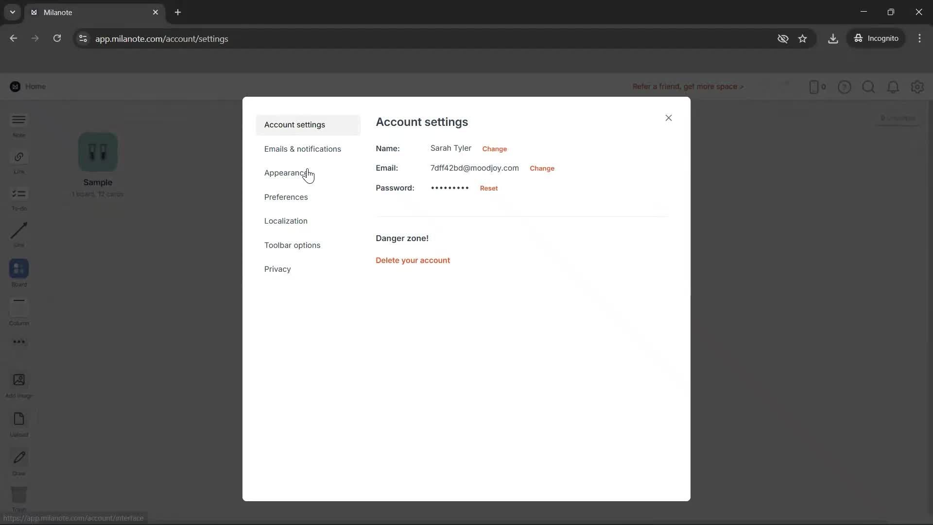 Customizing appearance screenshot