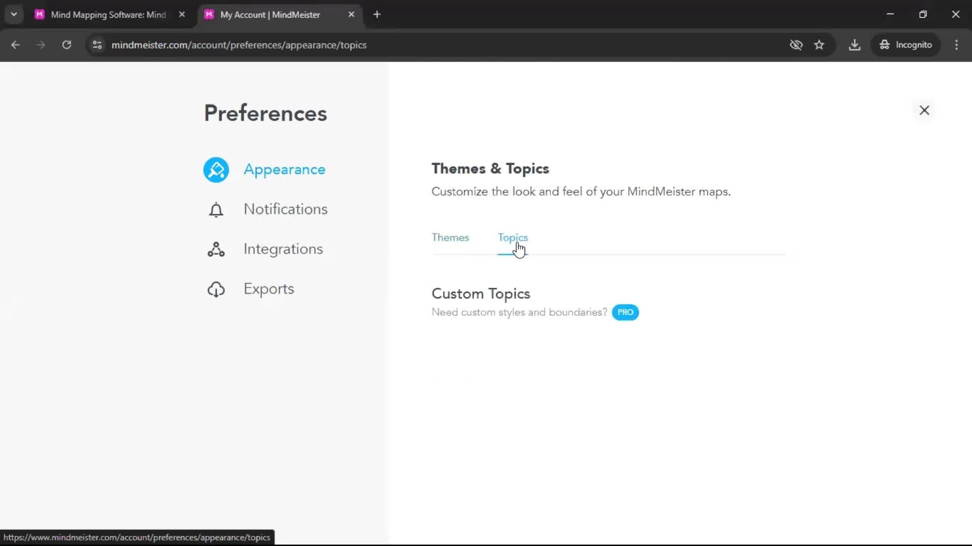Customizing appearance screenshot