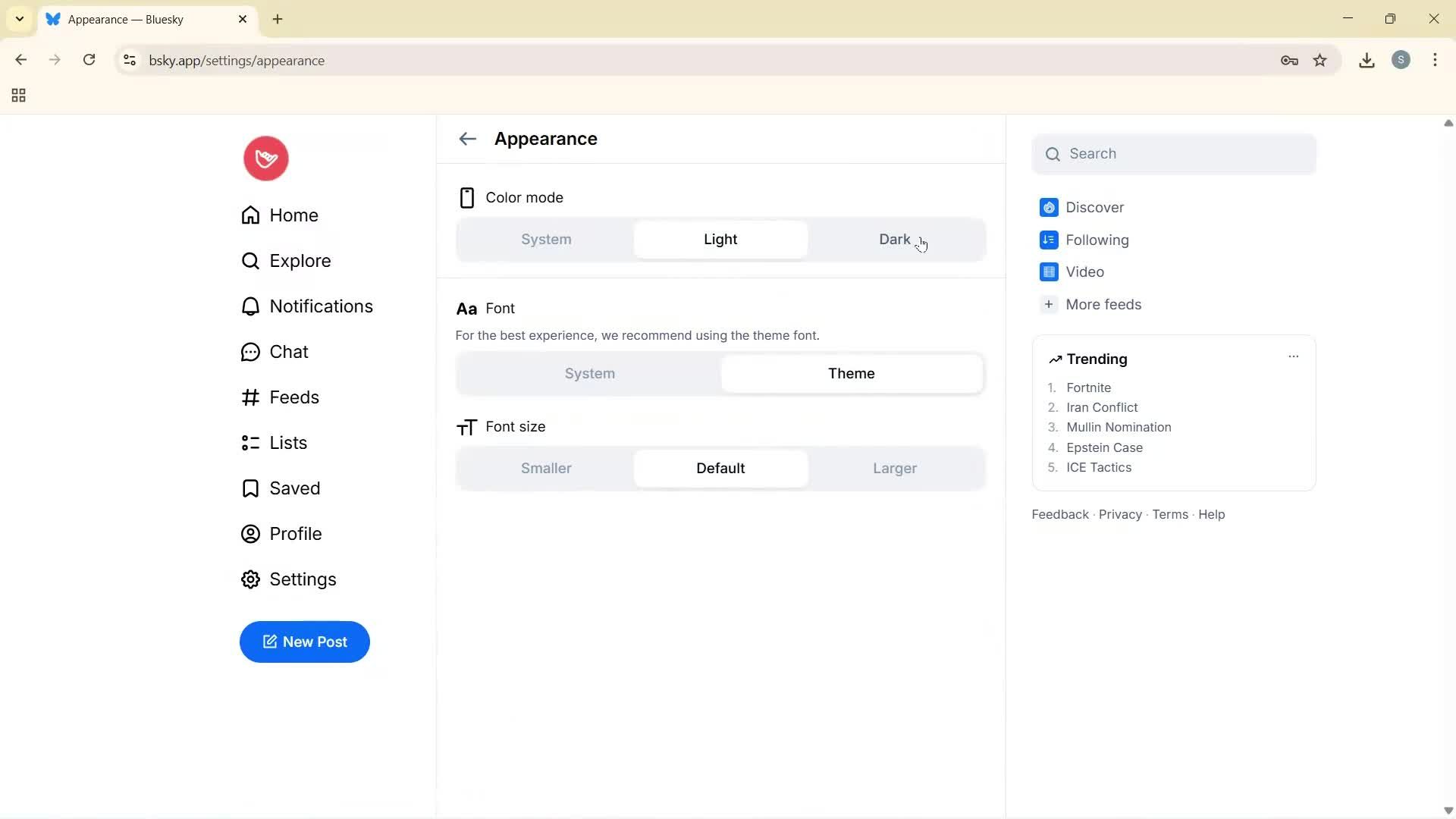 Customizing appearance screenshot