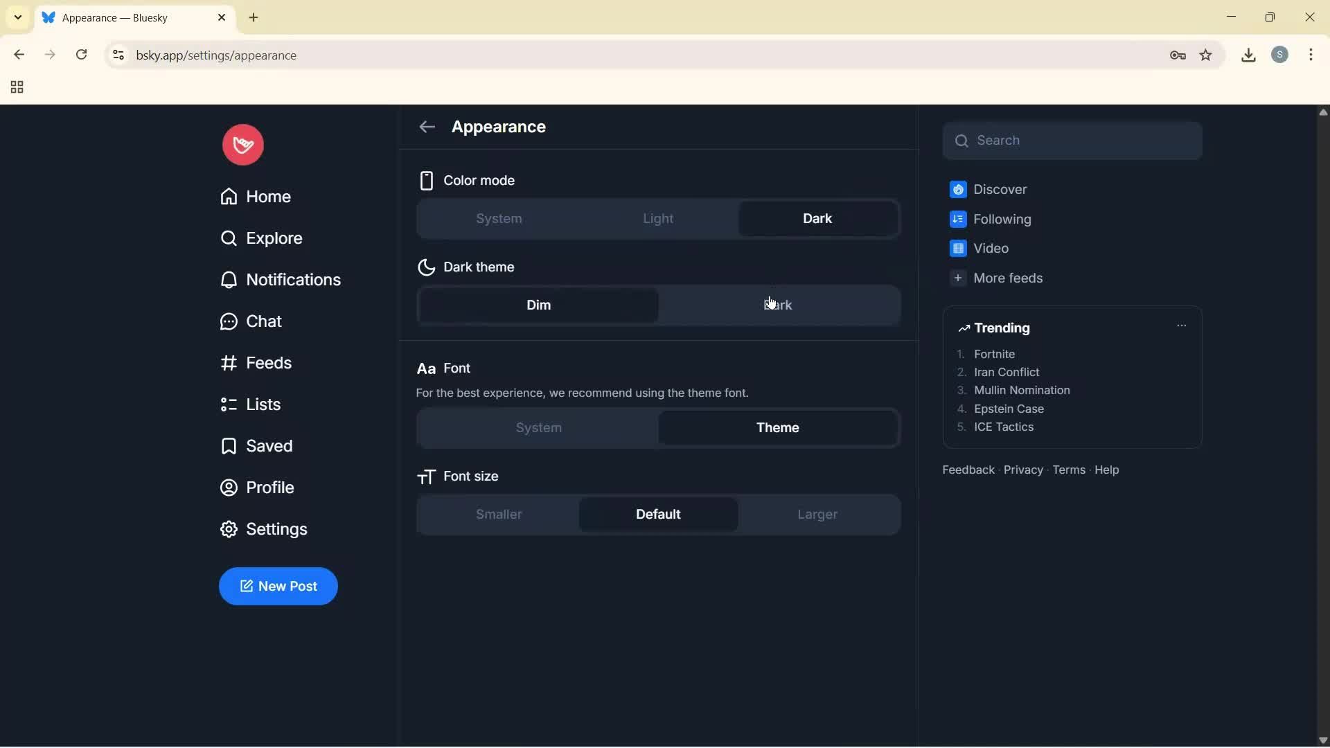 Customizing appearance screenshot