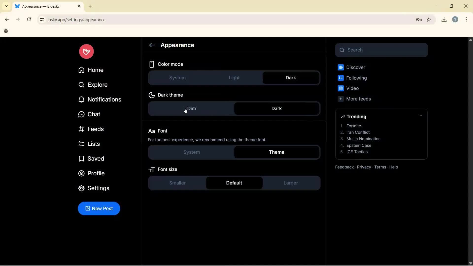 Customizing appearance screenshot