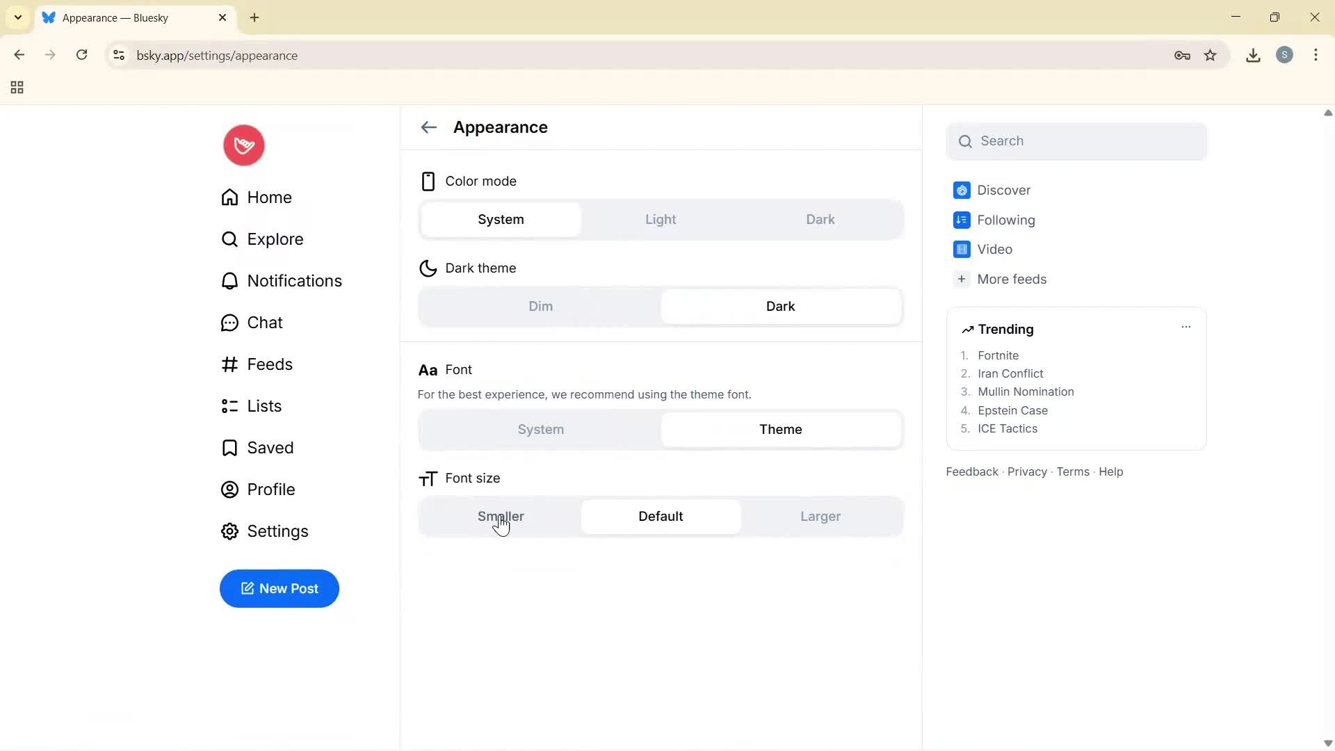 Customizing appearance screenshot