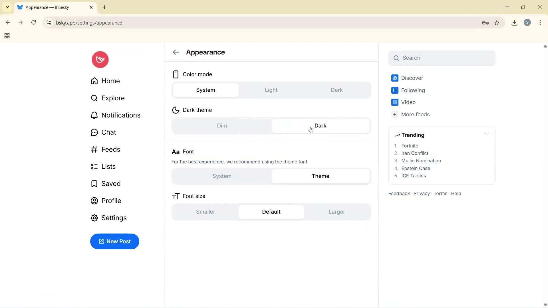 Customizing appearance screenshot