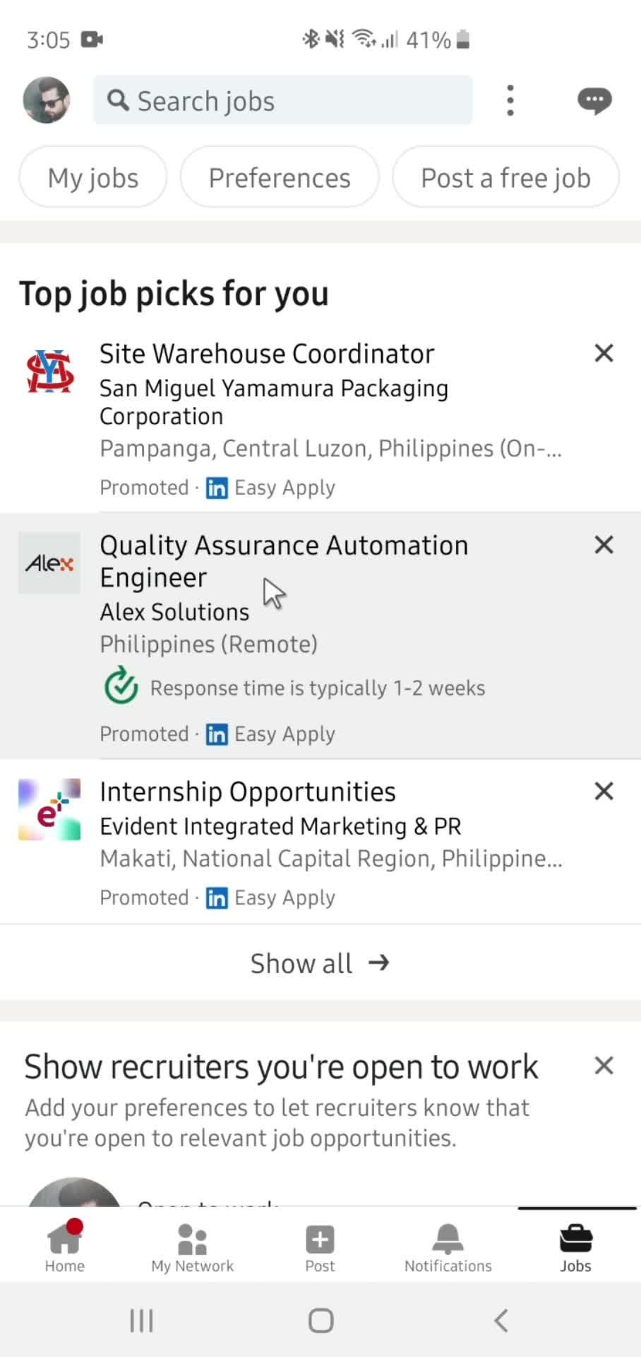 Applying for a job screenshot