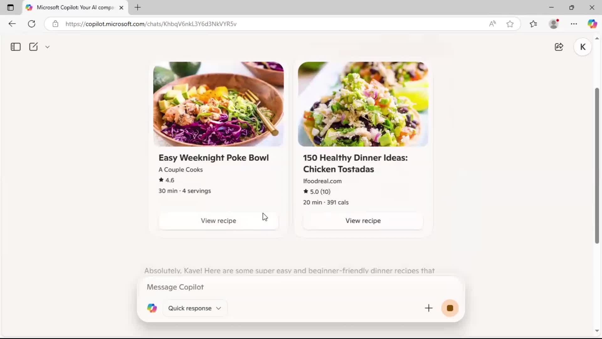 Chat bot screenshot