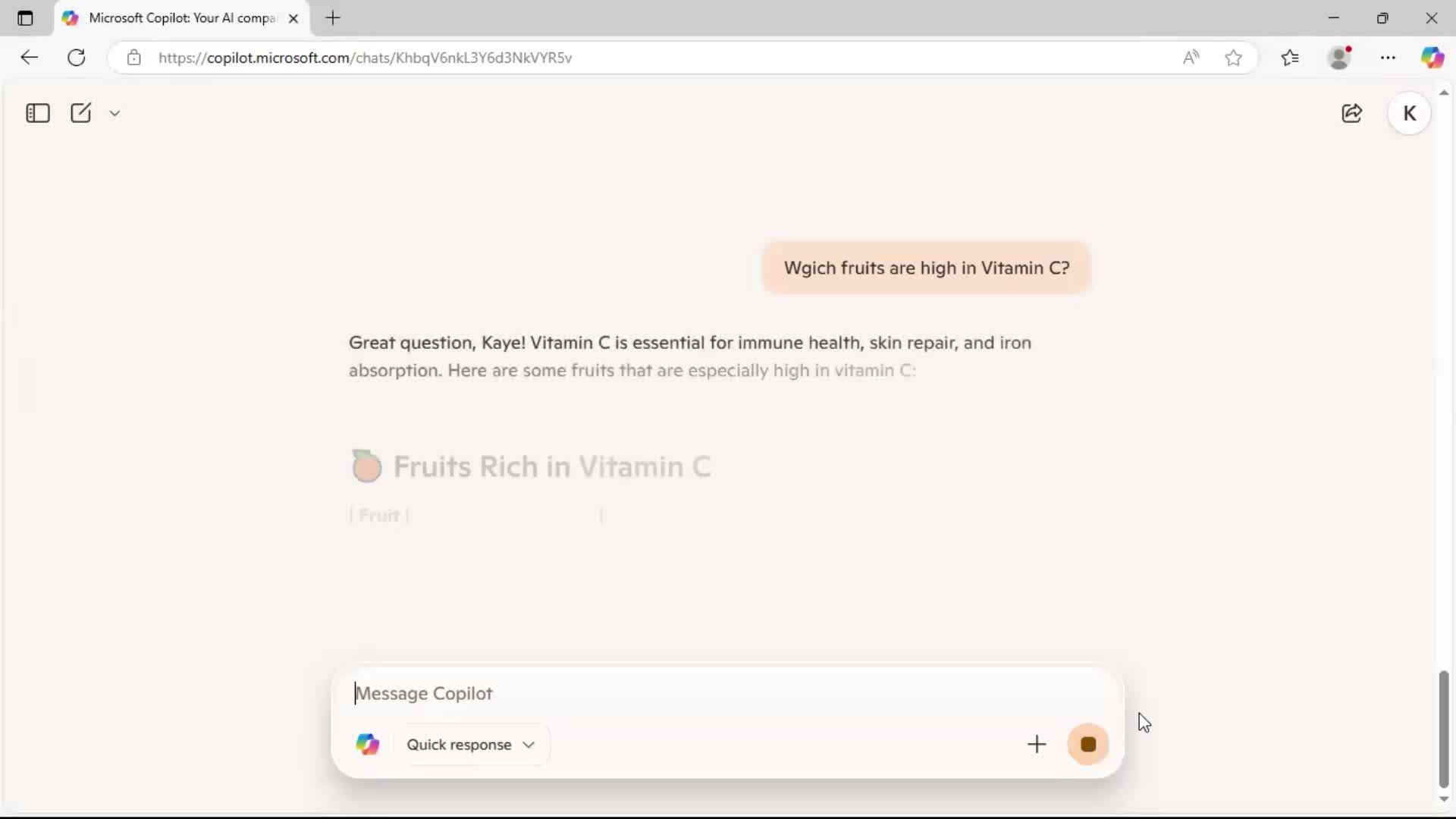 Chat bot screenshot