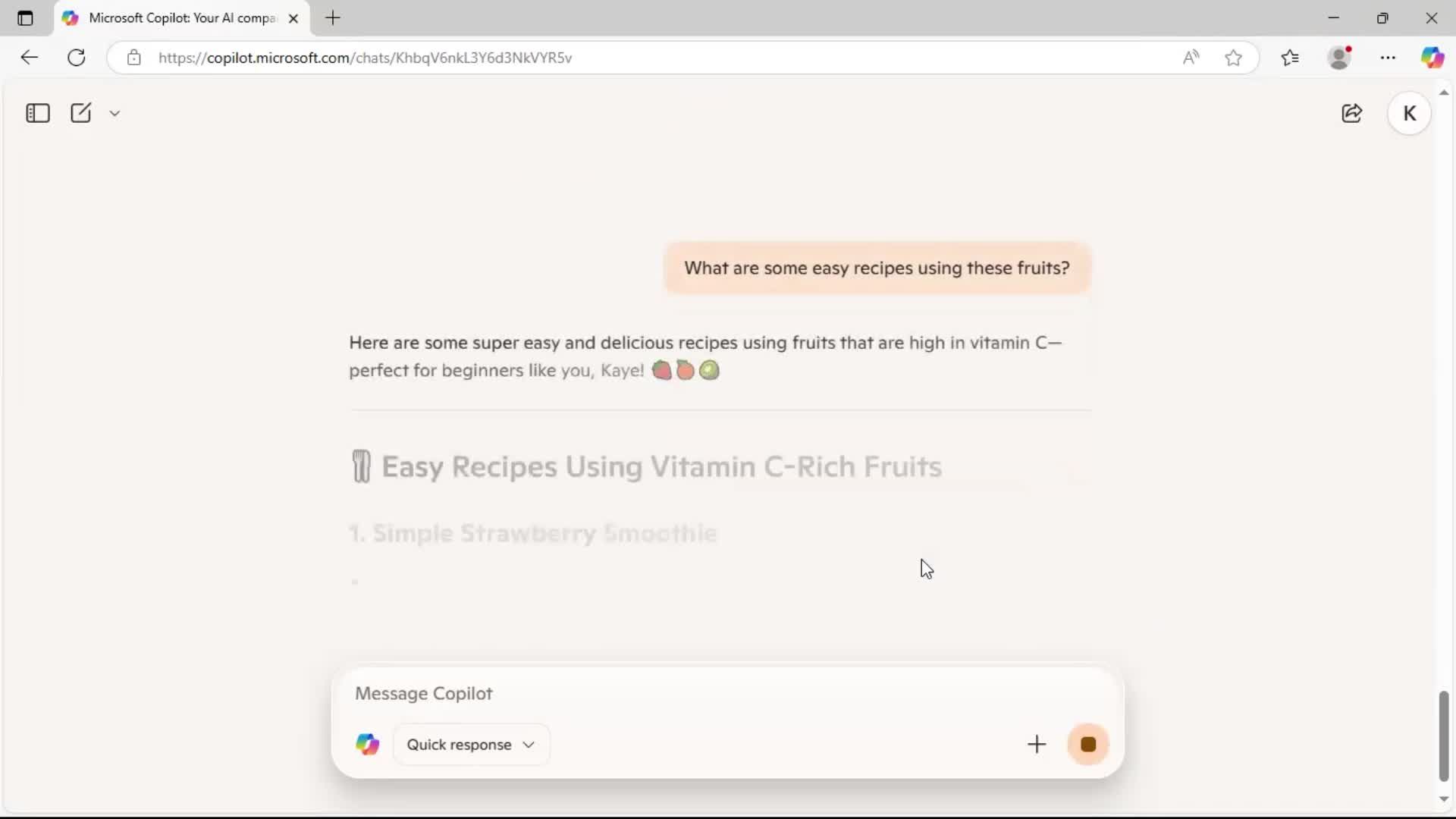 Chat bot screenshot