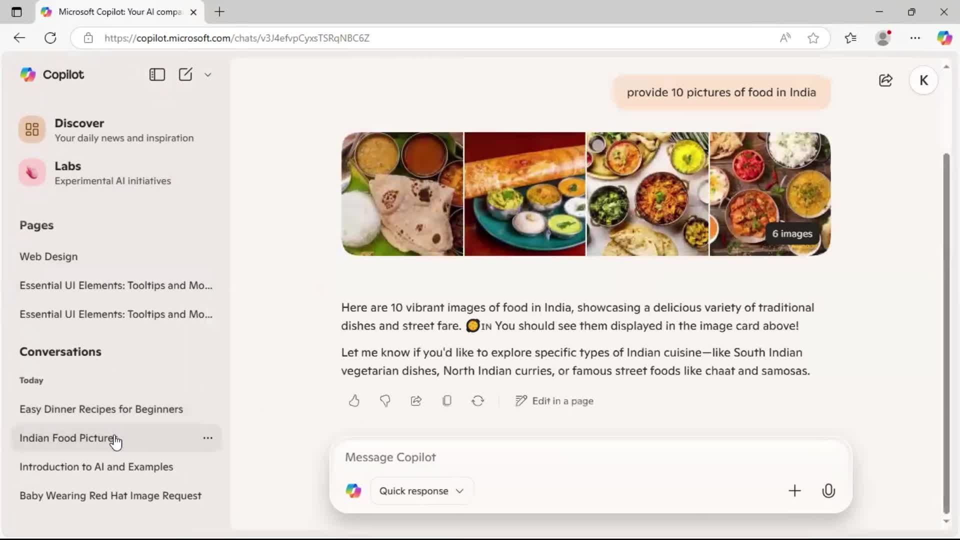 Chat bot screenshot