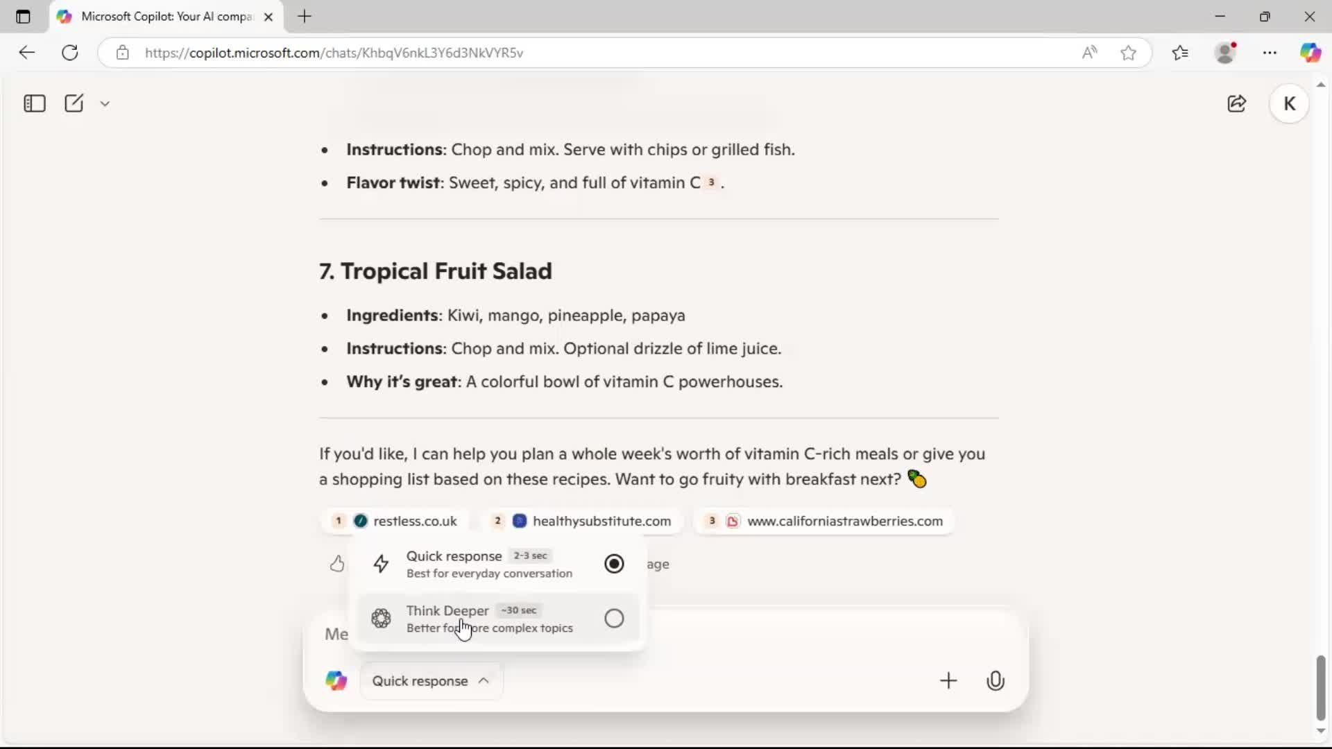 Chat bot screenshot