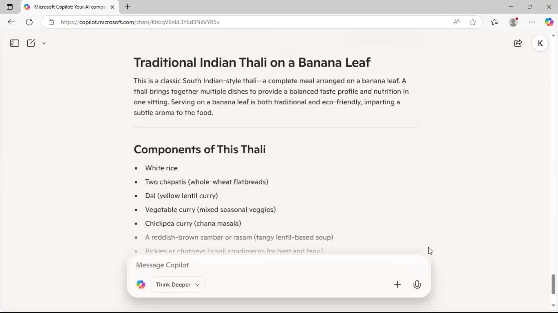 Chat bot screenshot