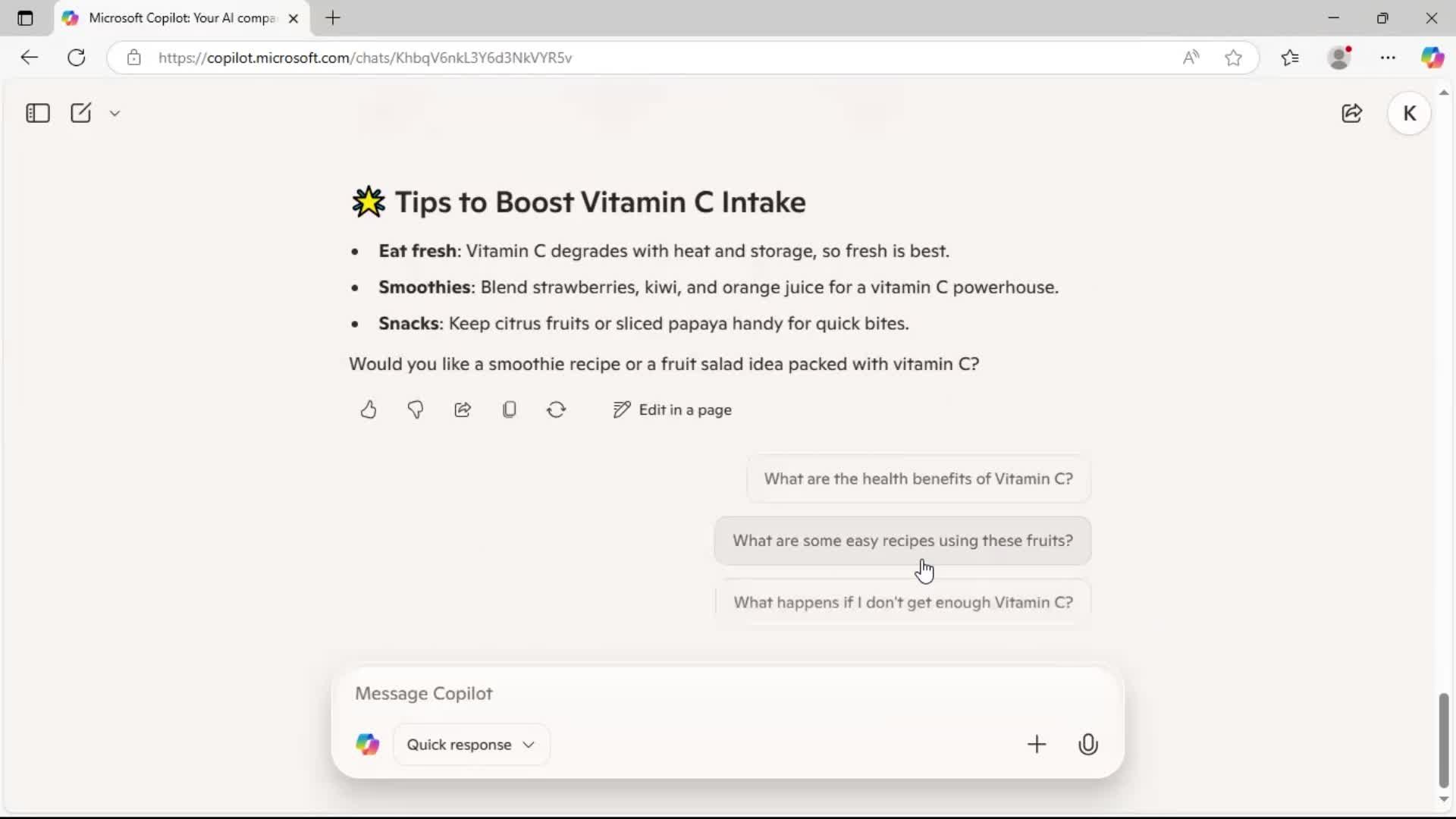 Chat bot screenshot