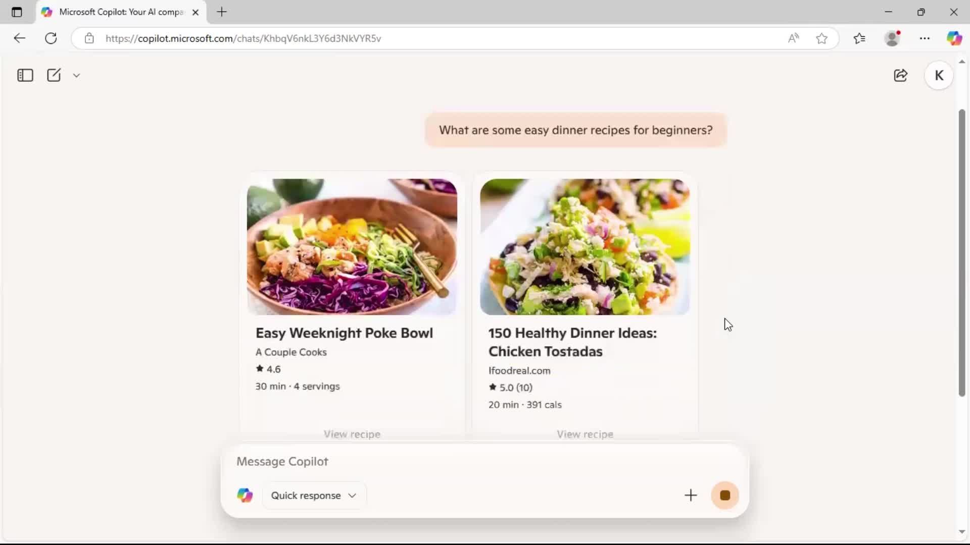 Chat bot screenshot