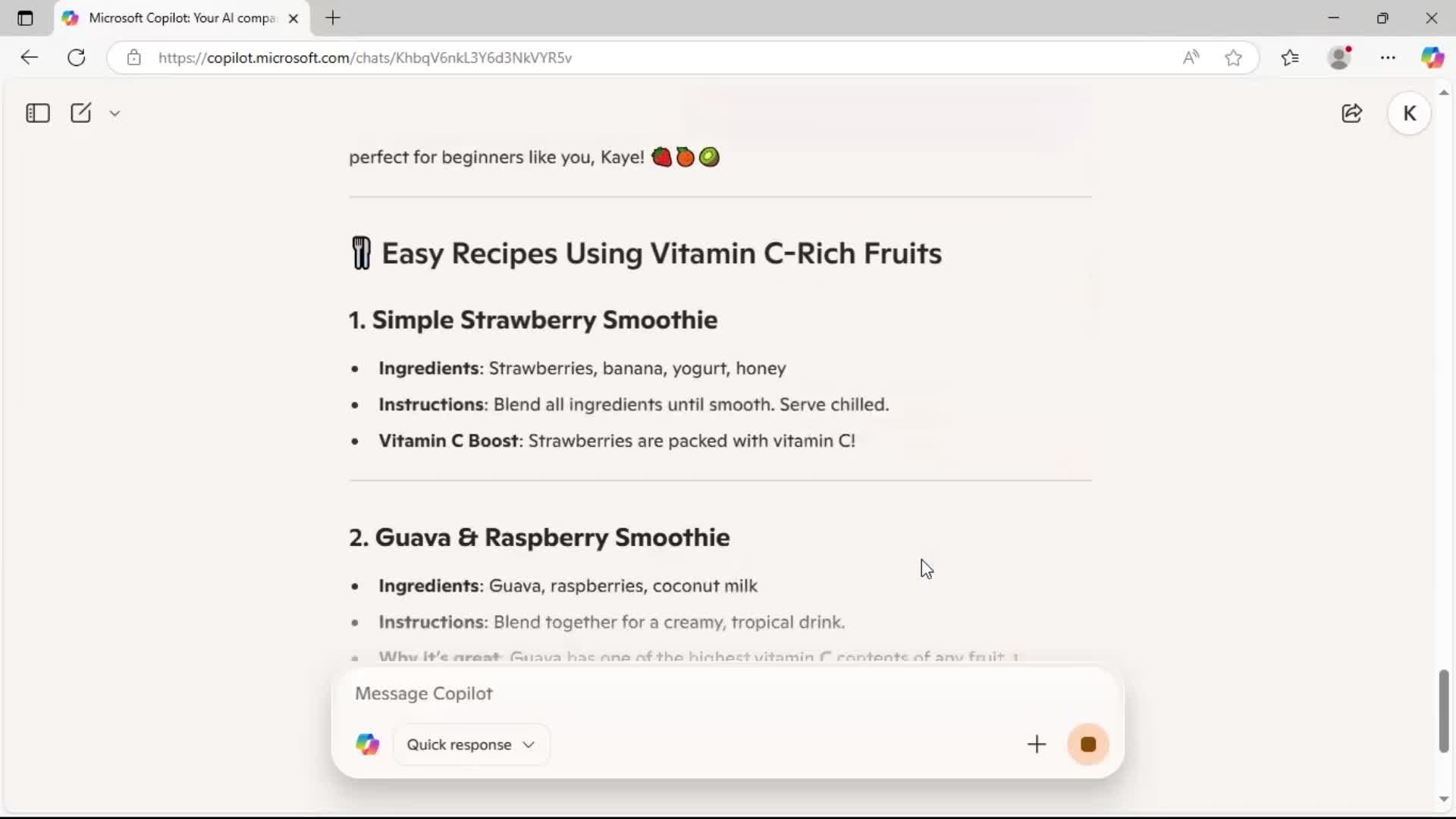 Chat bot screenshot