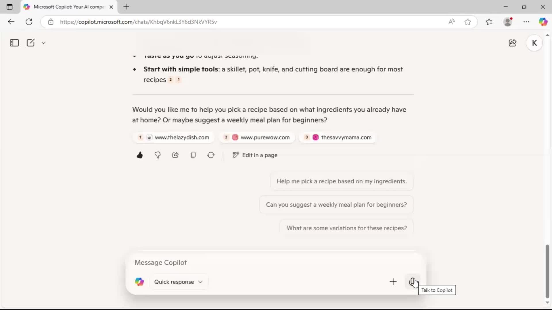 Chat bot screenshot