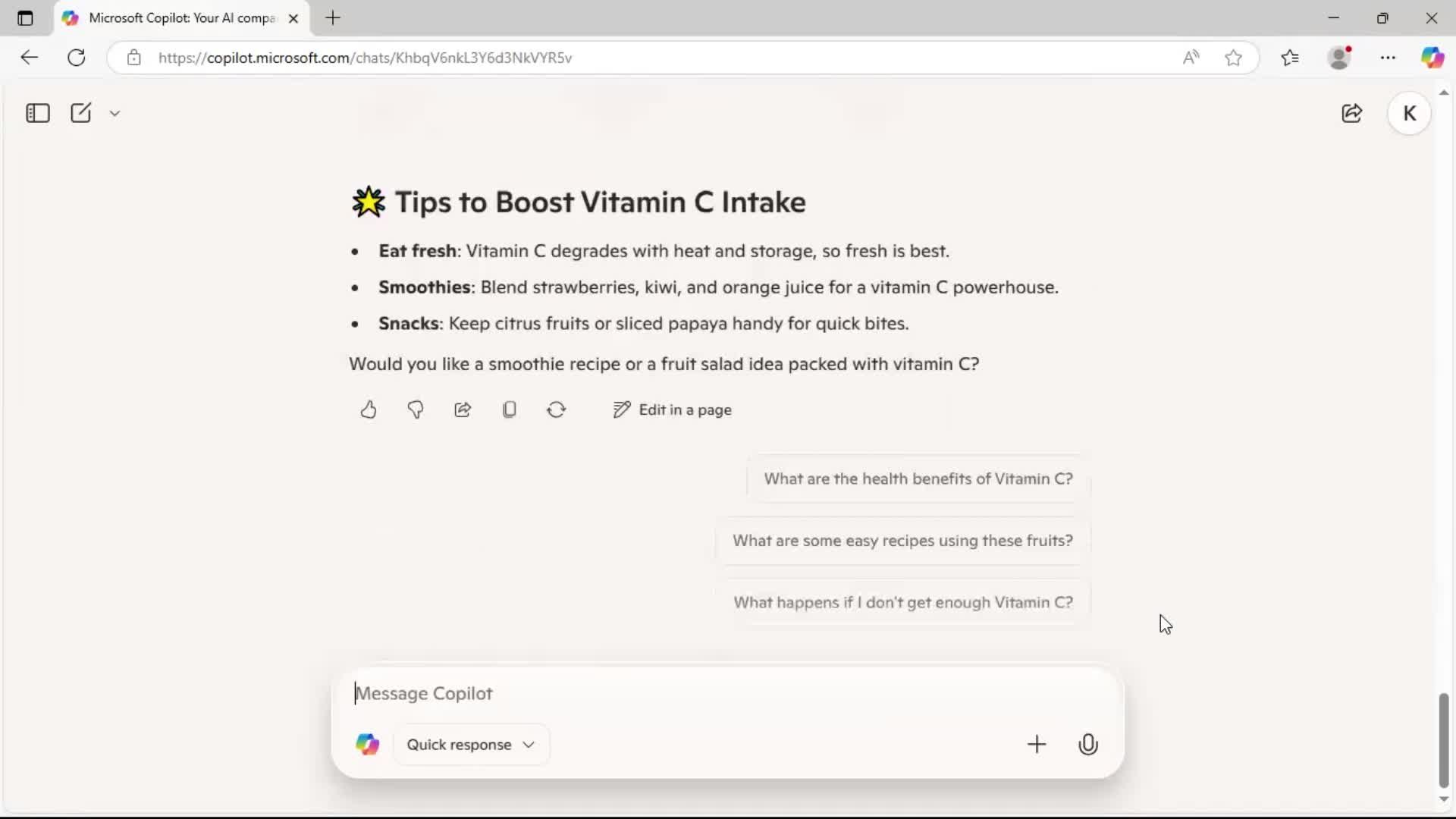 Chat bot screenshot