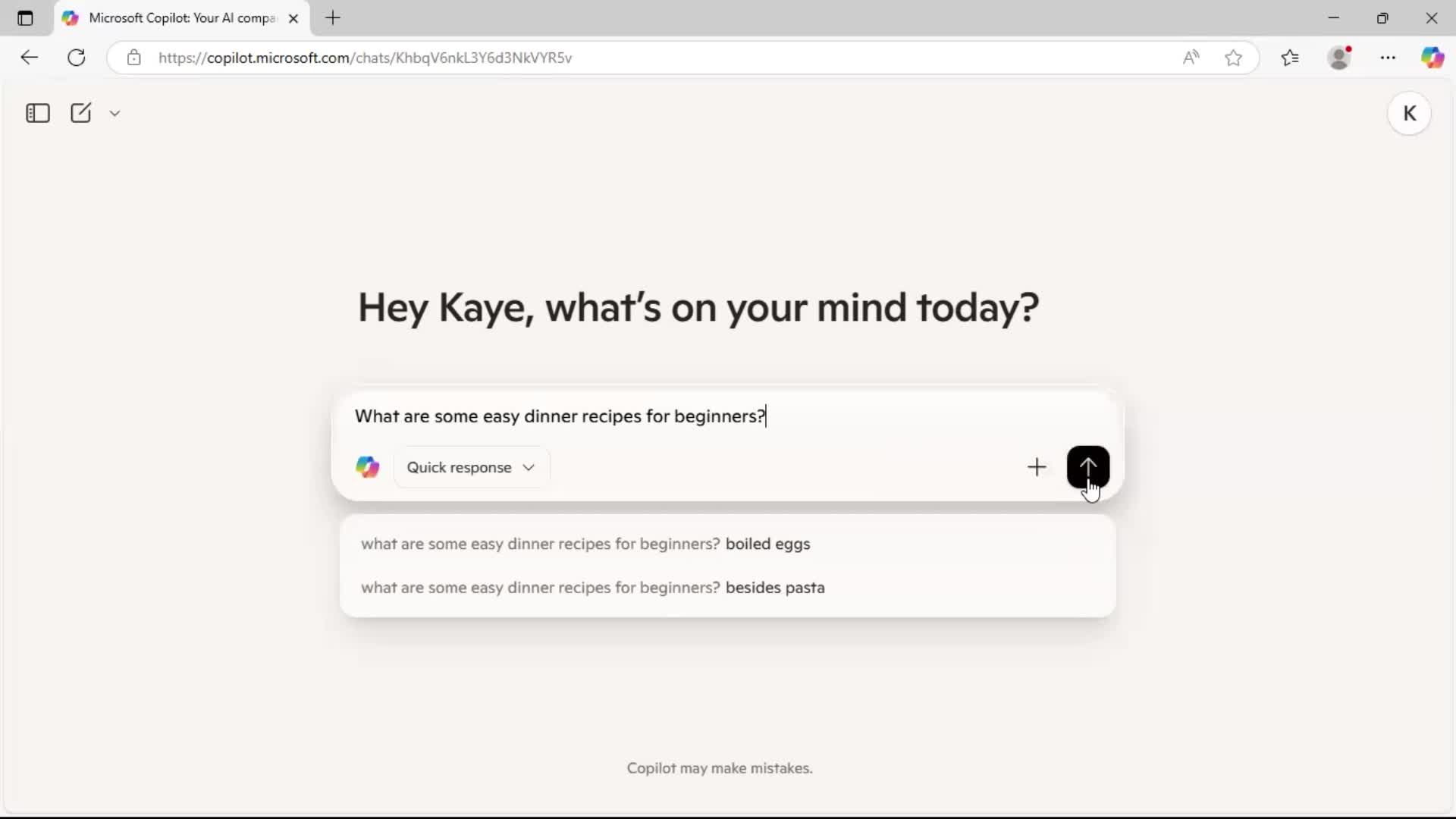 Chat bot screenshot