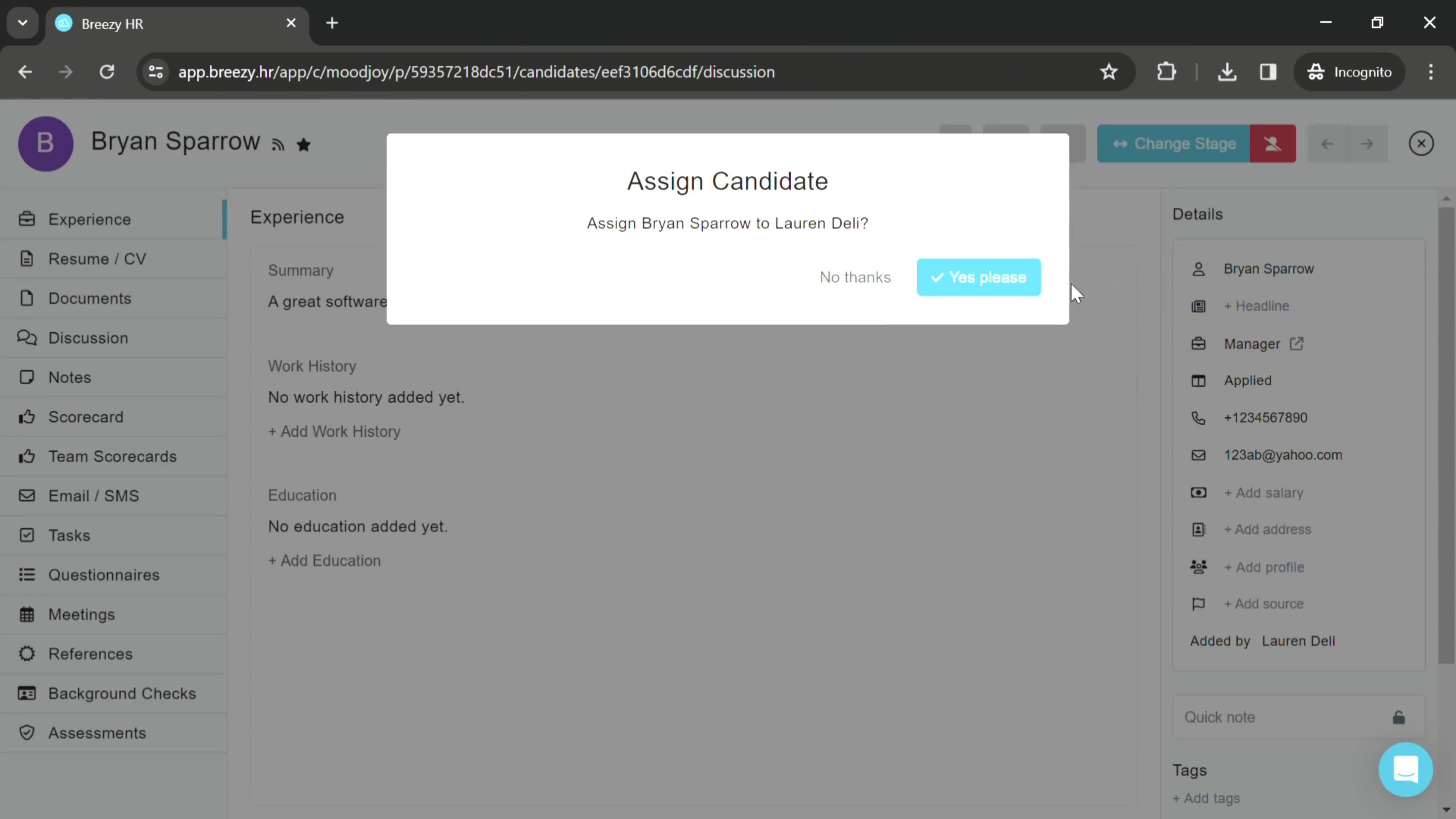 Assigning a candidate screenshot