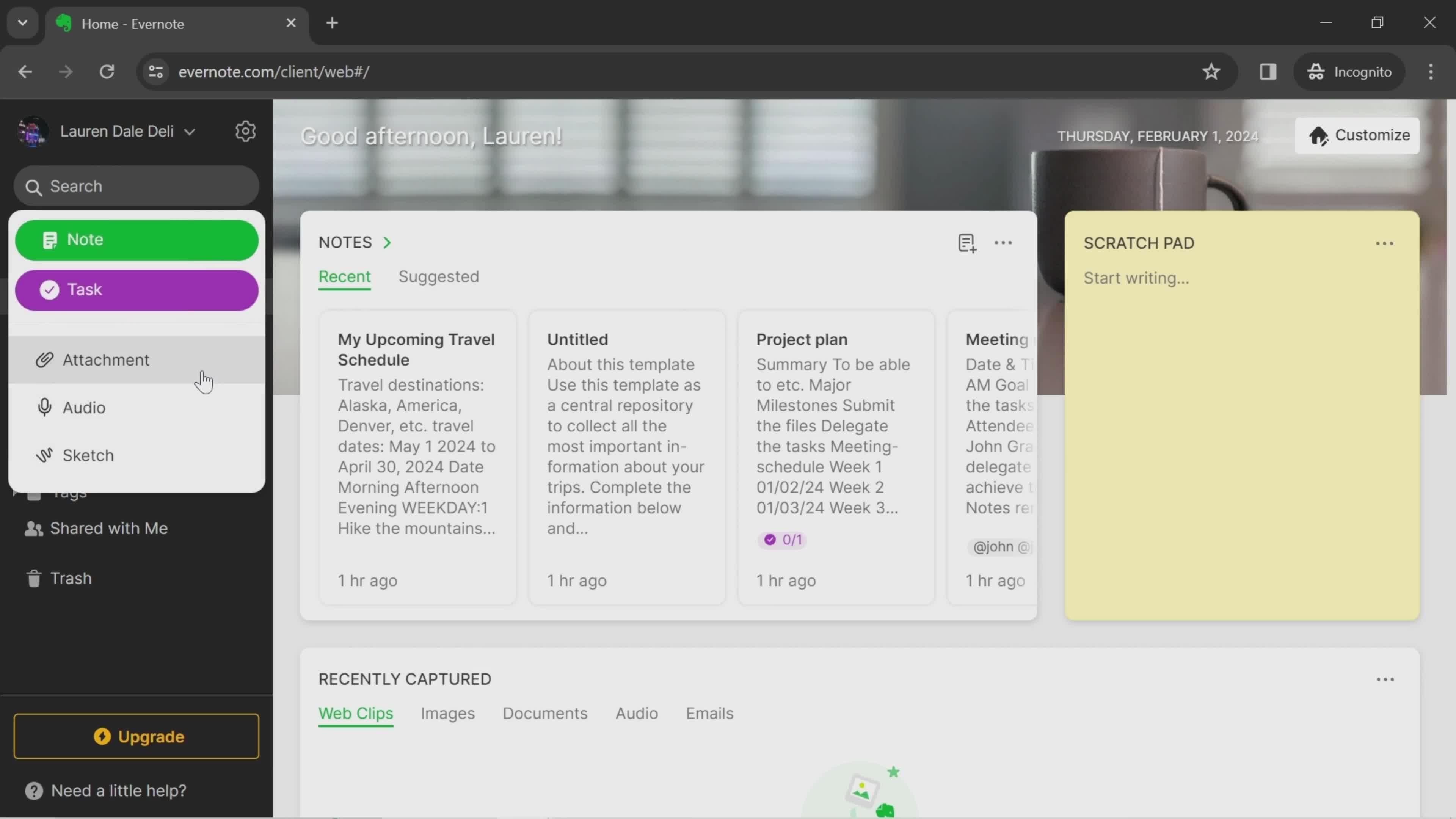 Adding attachments on Evernote video thumbnail