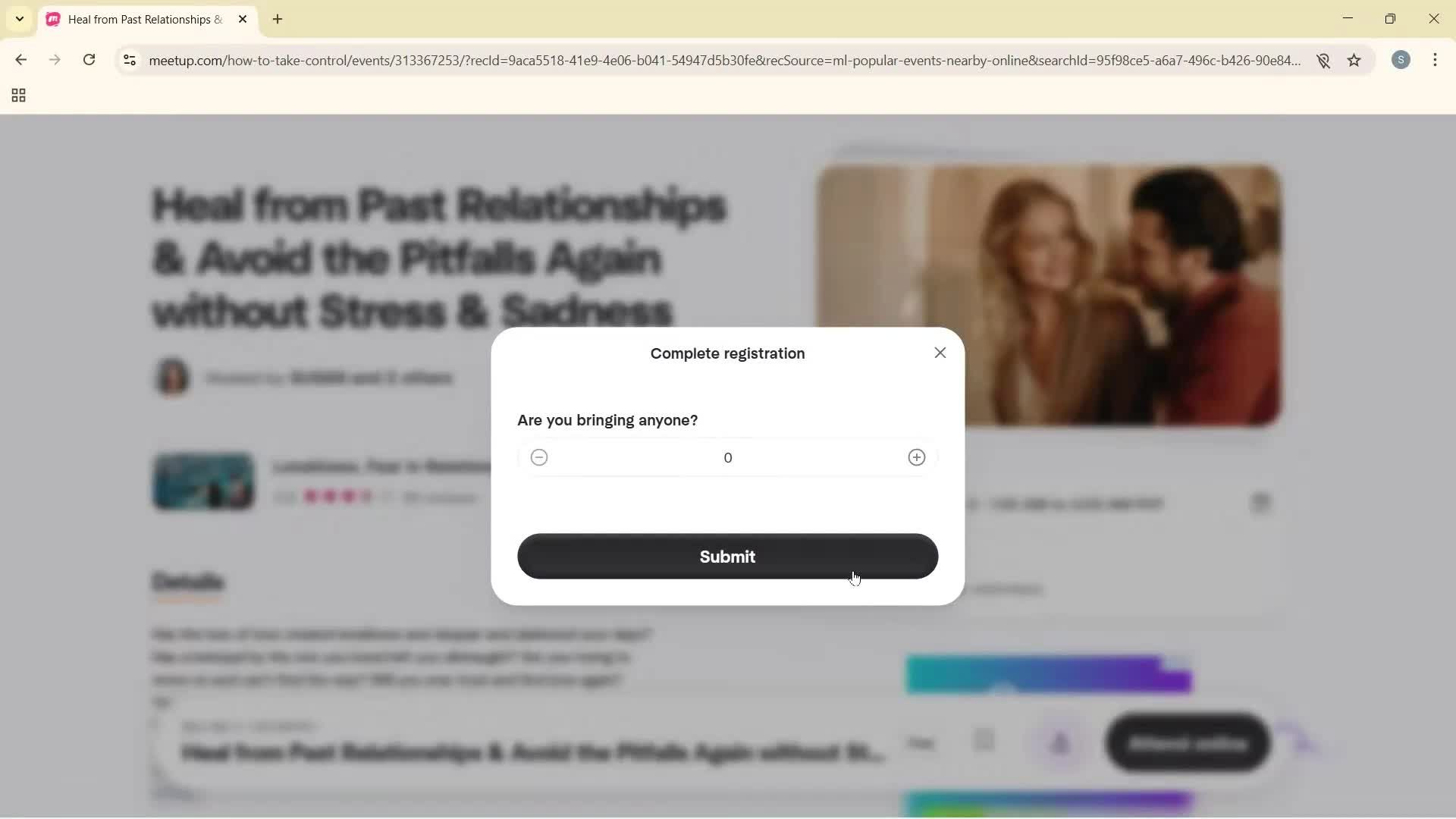 Attending an event screenshot