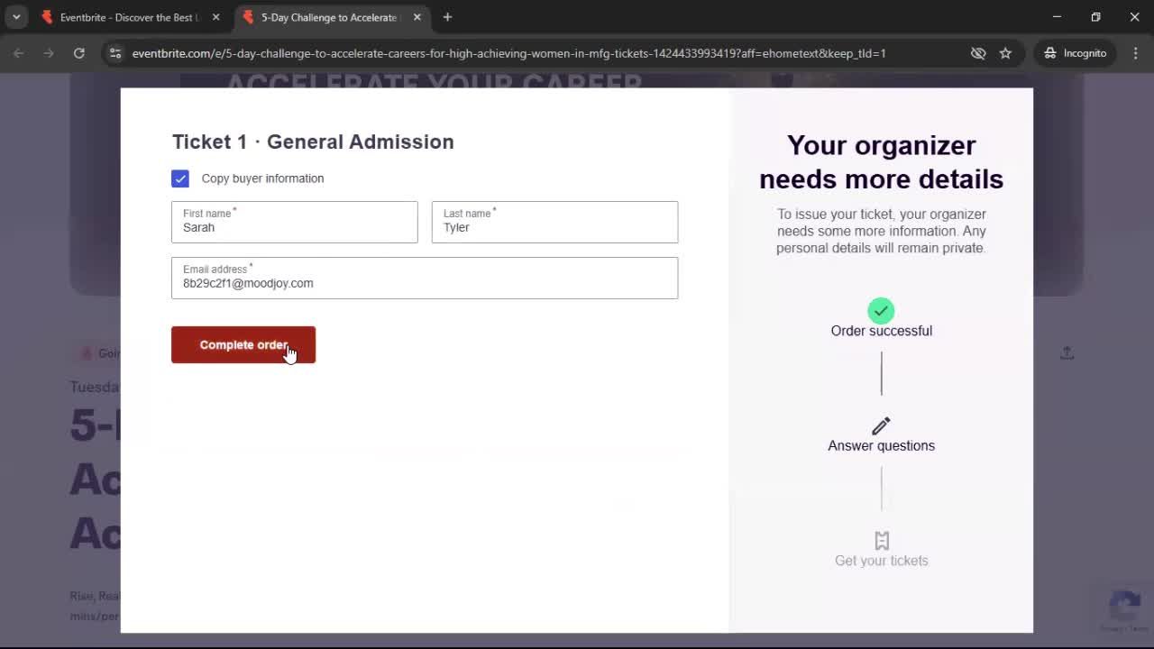 Attending an event screenshot