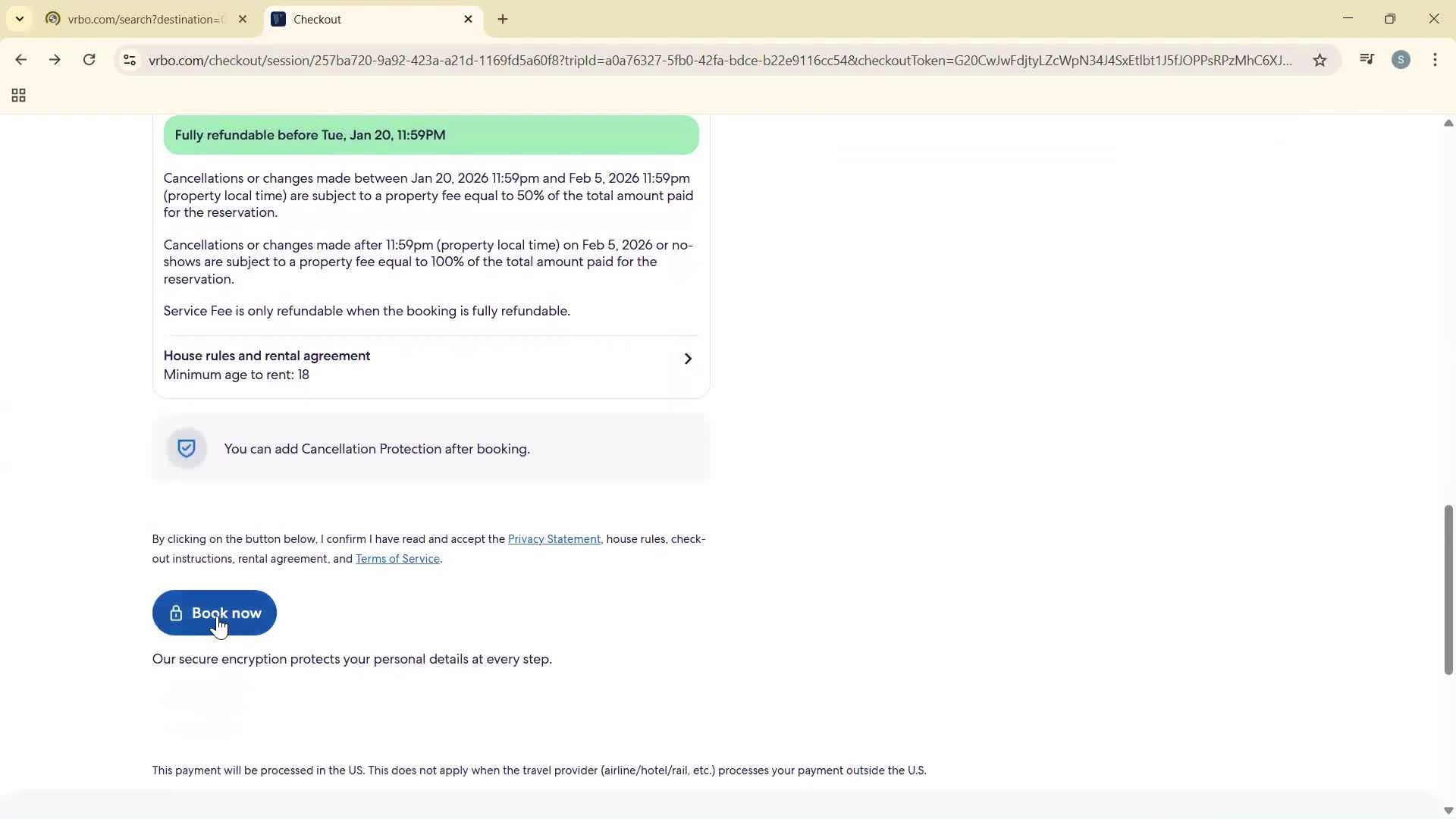 Booking a hotel screenshot
