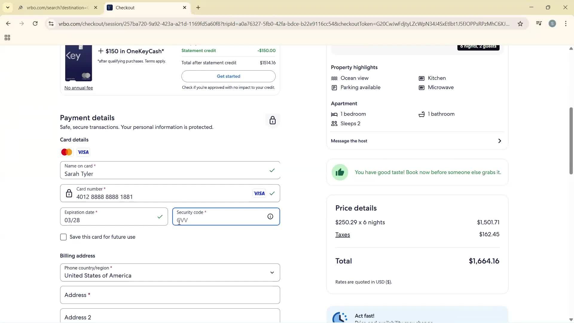 Booking a hotel screenshot